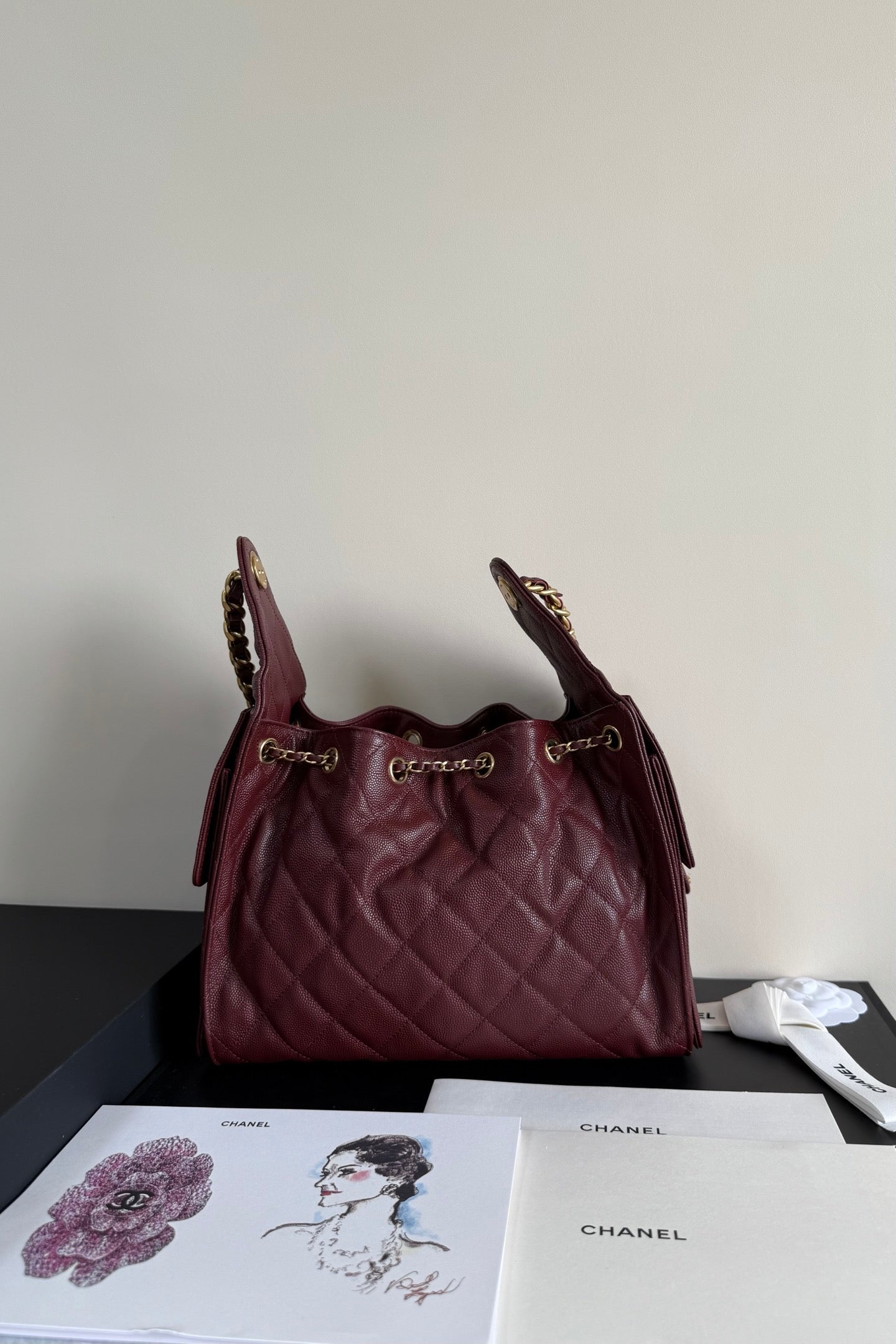 CC 25 Hobo Bag Burgundy Grained Calfskin Leather GHW 282512