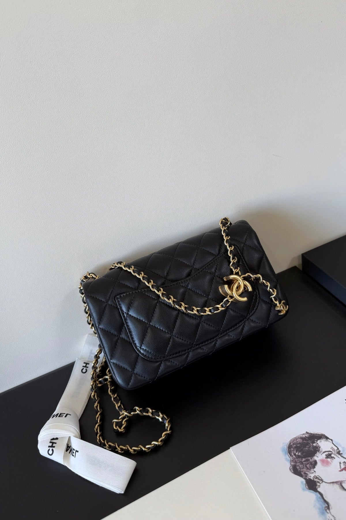 CC Crush Square 20cm Black Quilted Leather 282586