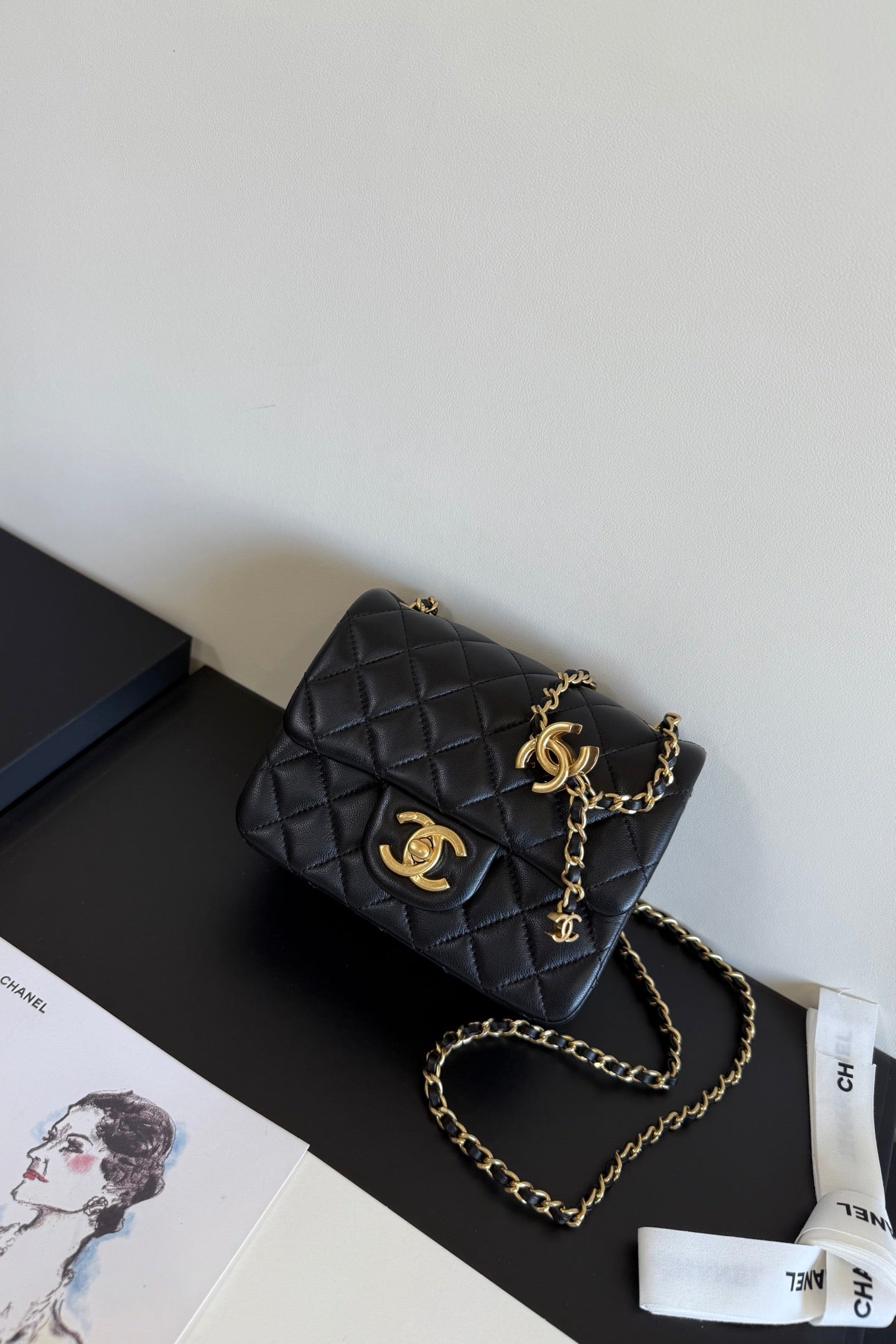 CC Crush Mini Square Black Quilted Leather 282590