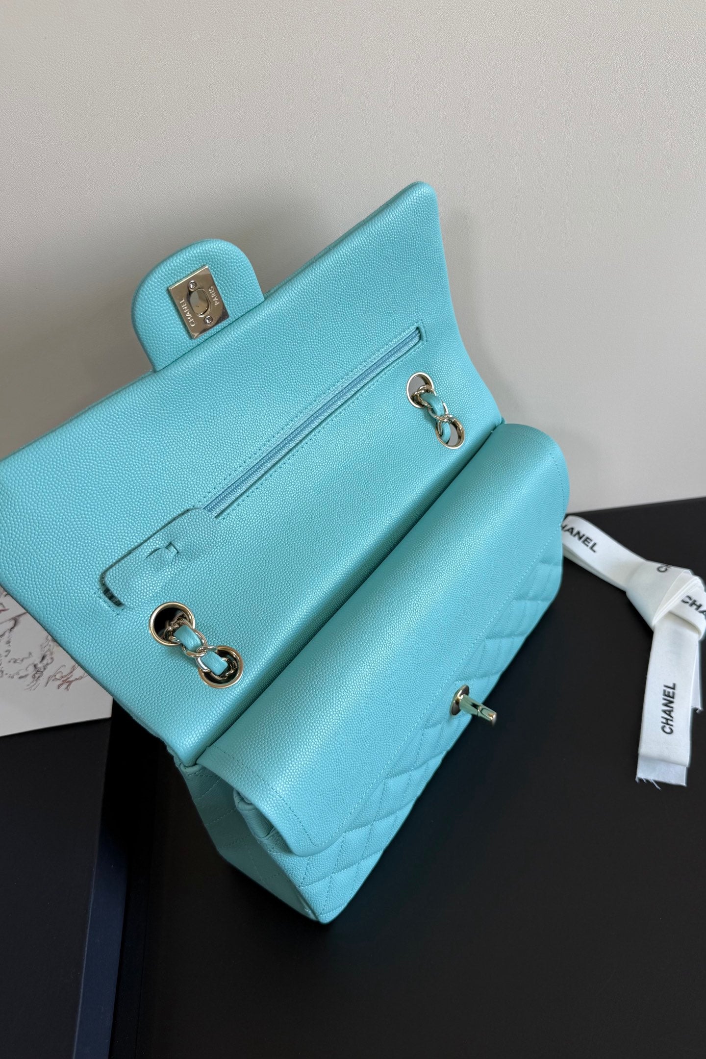 CC Classic Double Flap Bag 25cm Sky Blue Caviar Leather