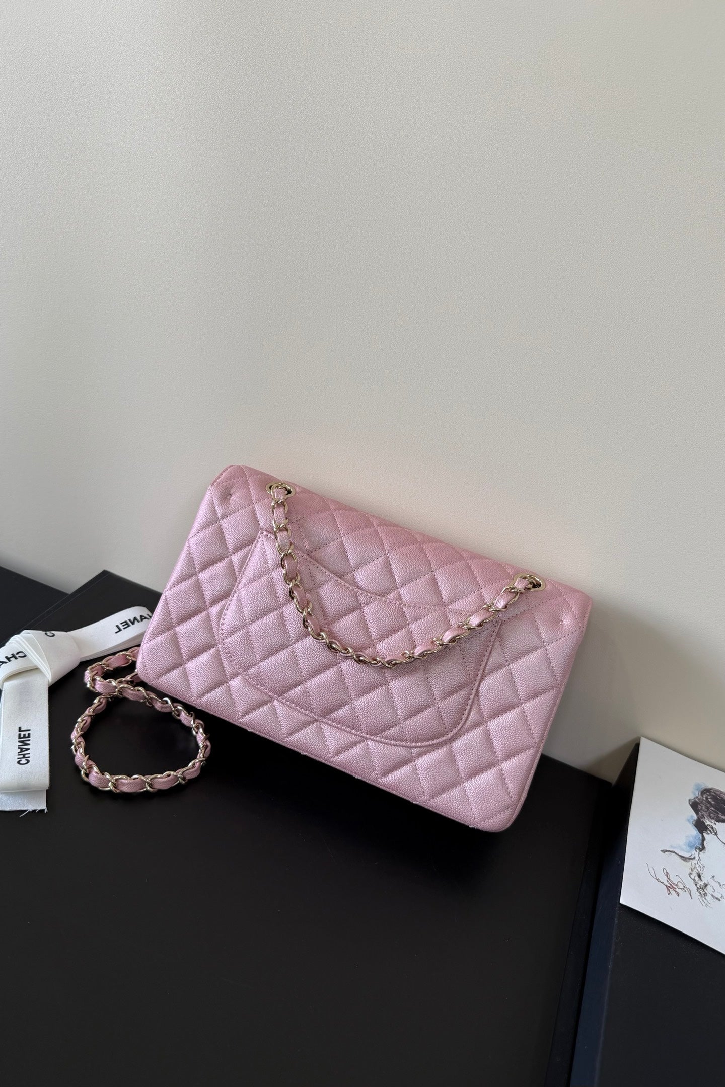 CC Classic Double Flap Bag 25cm PInk Caviar Leather