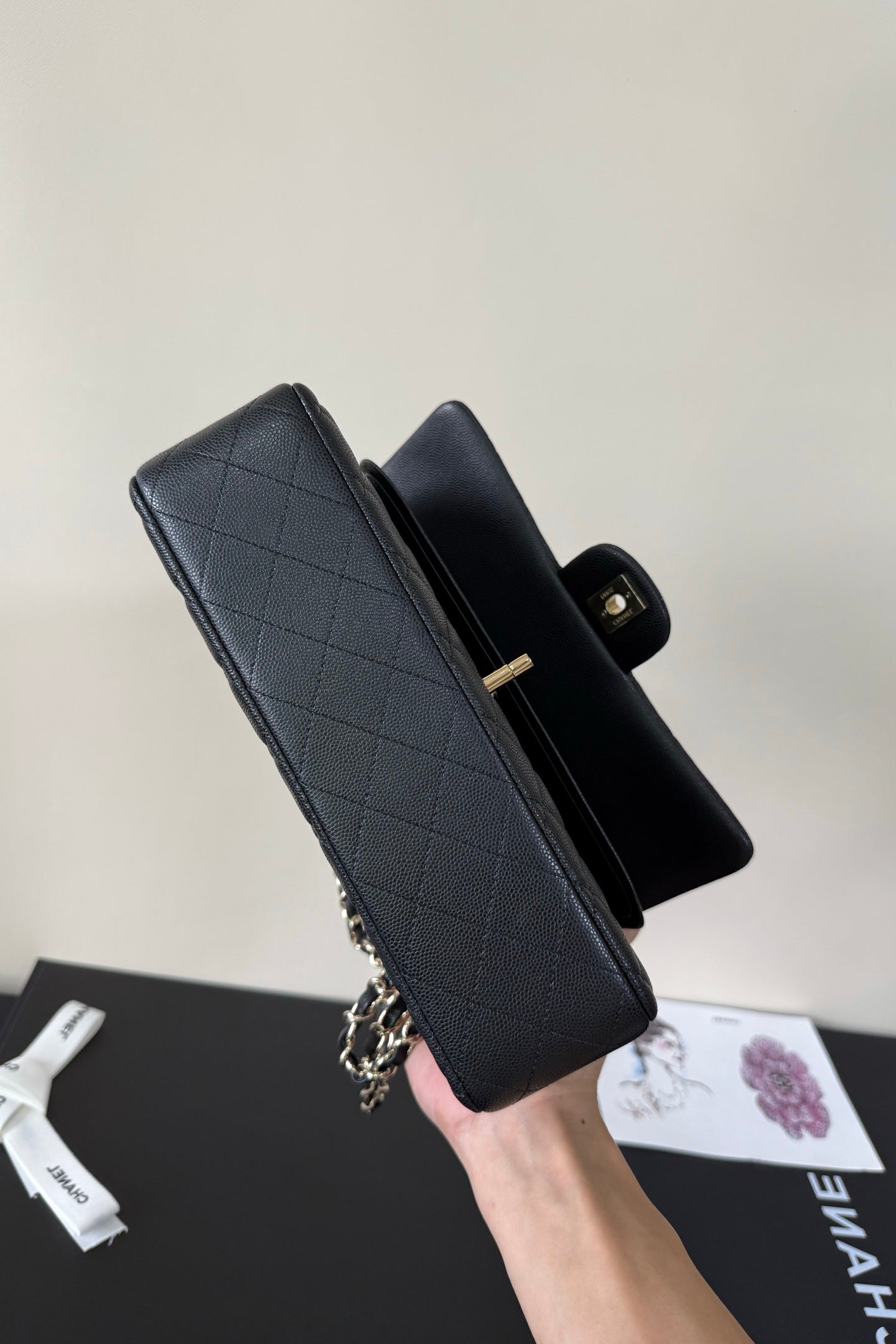 CC Classic Double Flap Bag 25cm Black Caviar Leather