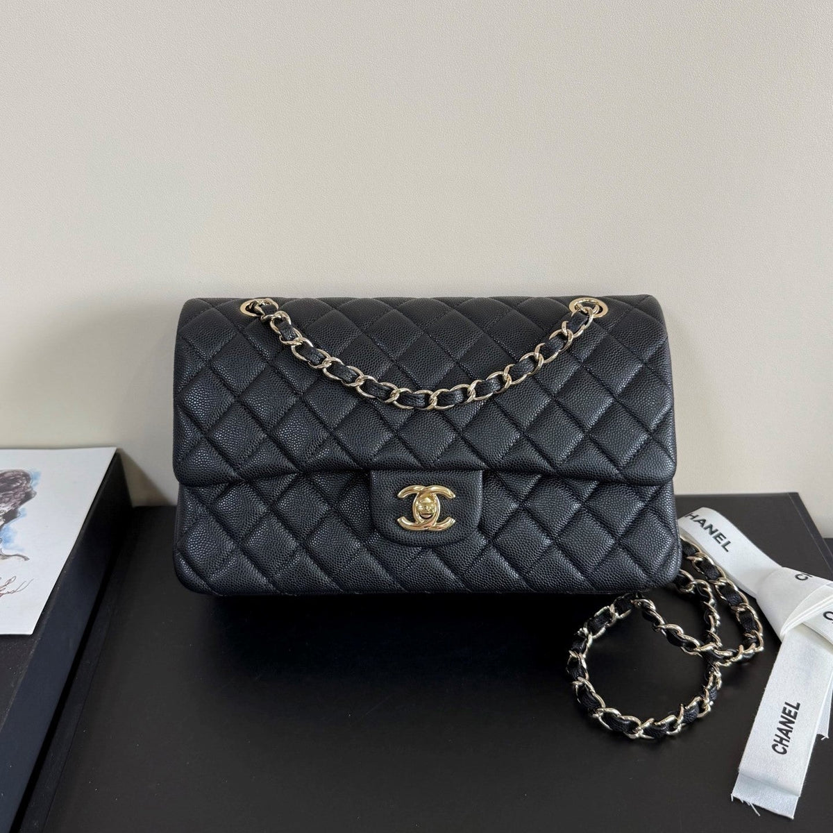 CC Classic Double Flap Bag 25cm Black Caviar Leather