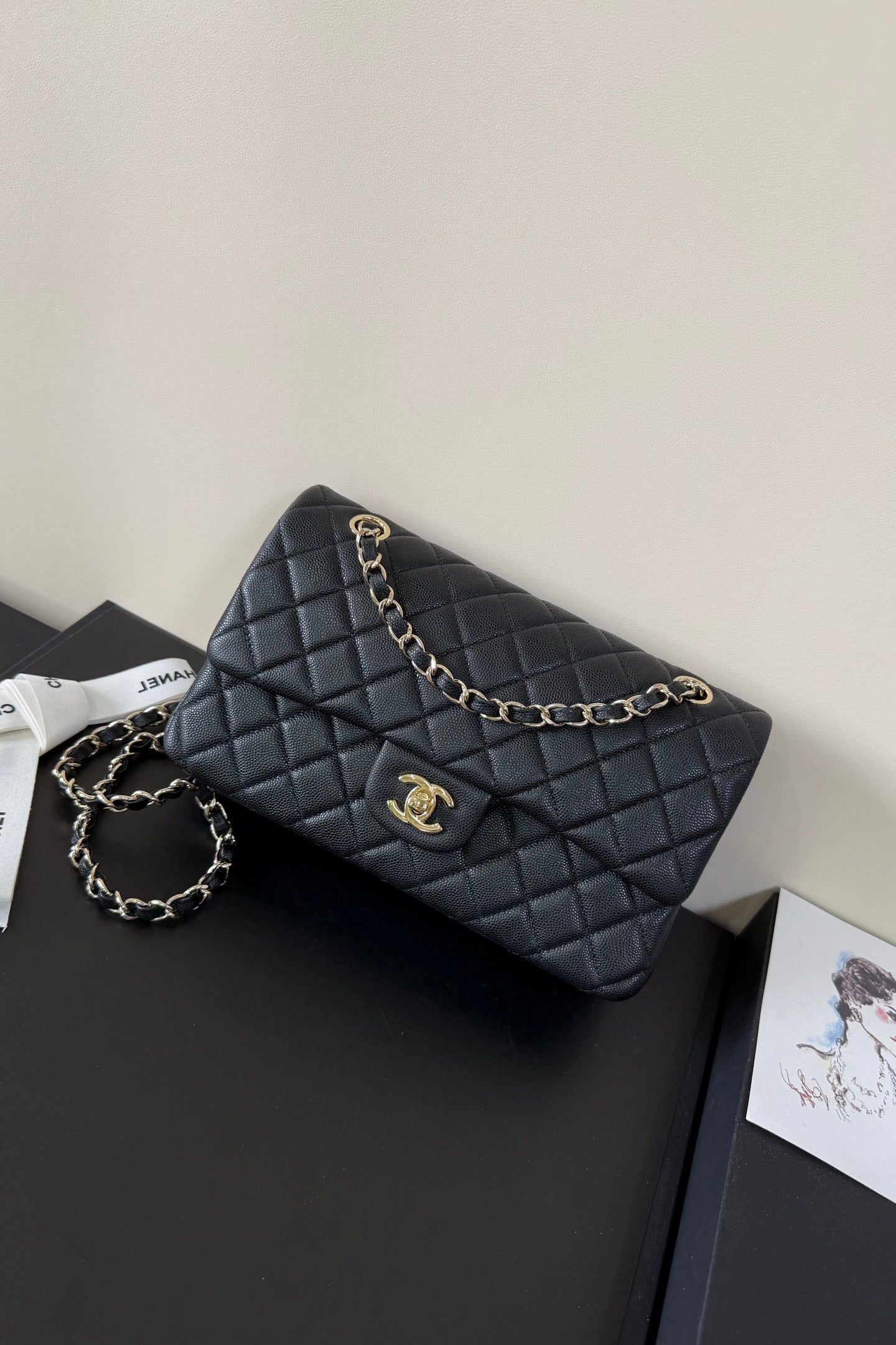 CC Classic Double Flap Bag 25cm Black Caviar Leather