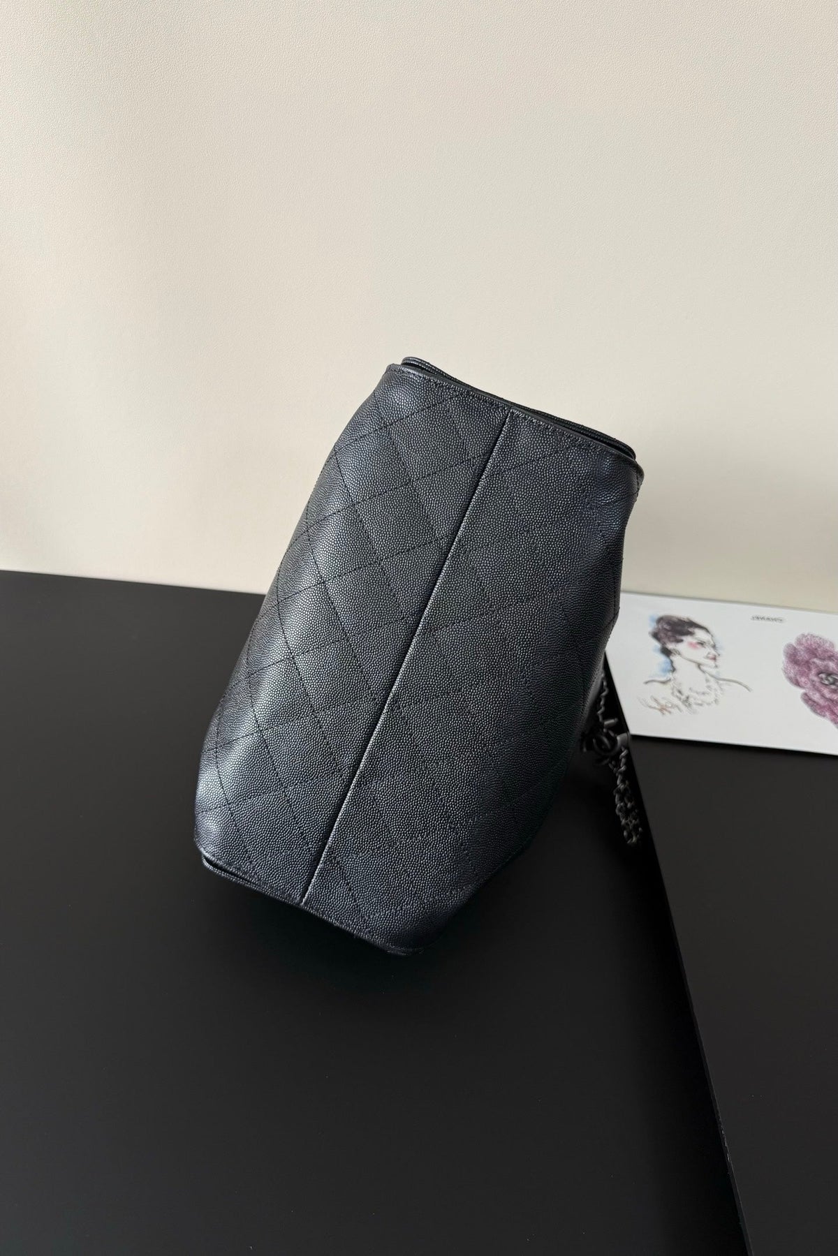 CC 25 Hobo Bag Black Grained Calfskin Leather SHW 282516