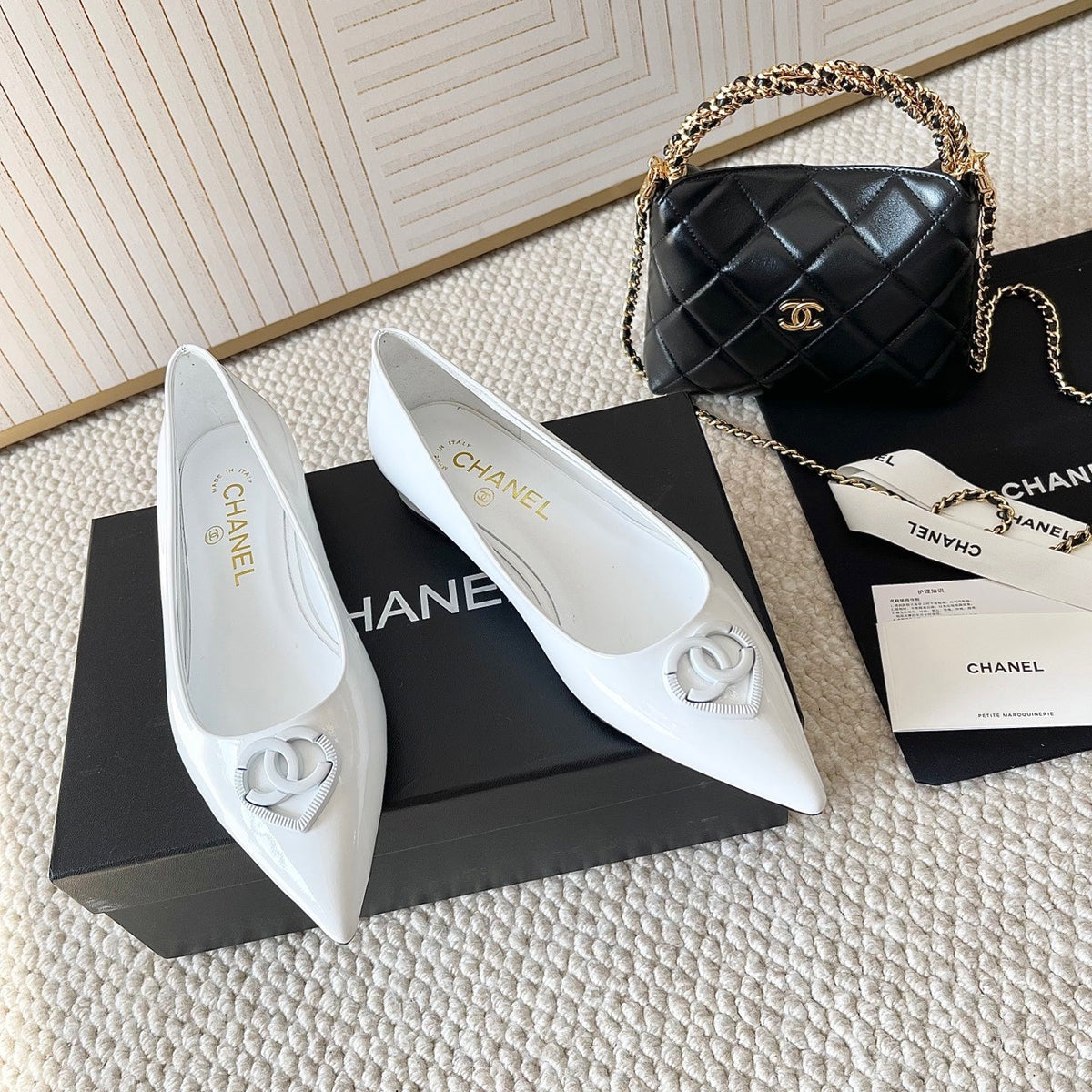 CC 26s Pointed-Toe Flats Pump White Patent Leather 787140