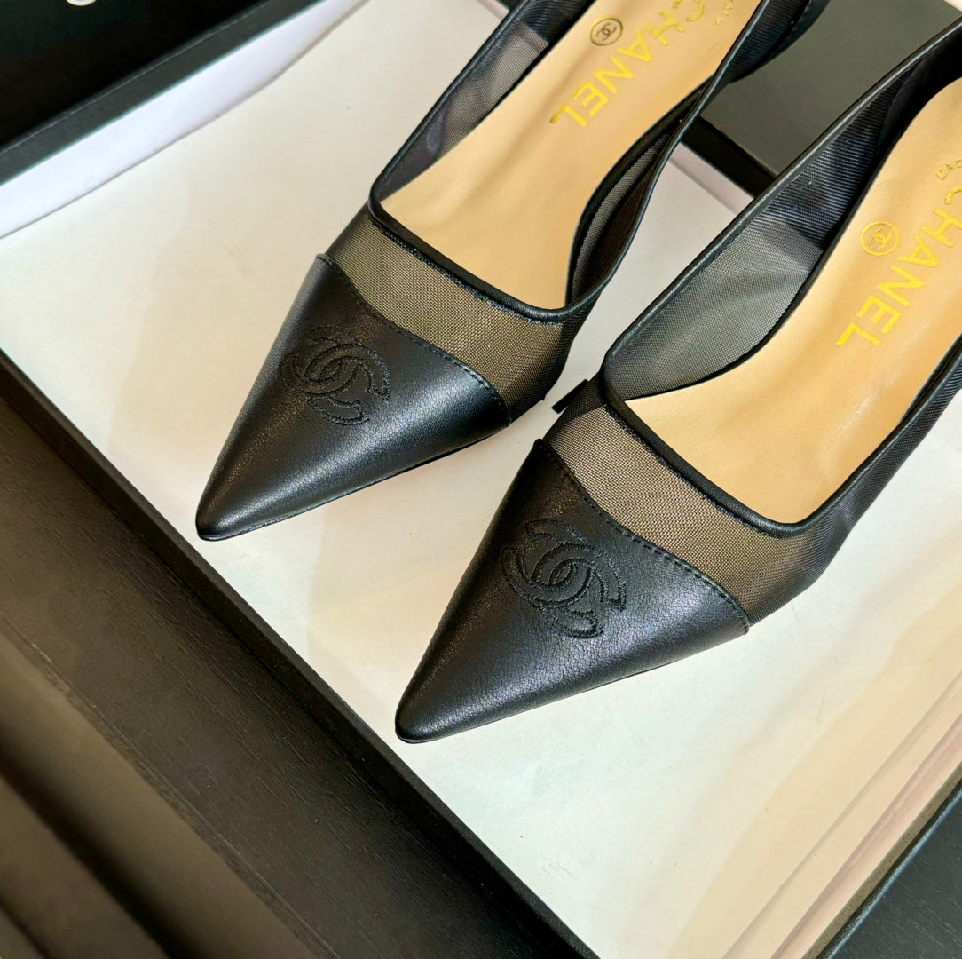 cc pump 6cm black transparent fabric lambskin