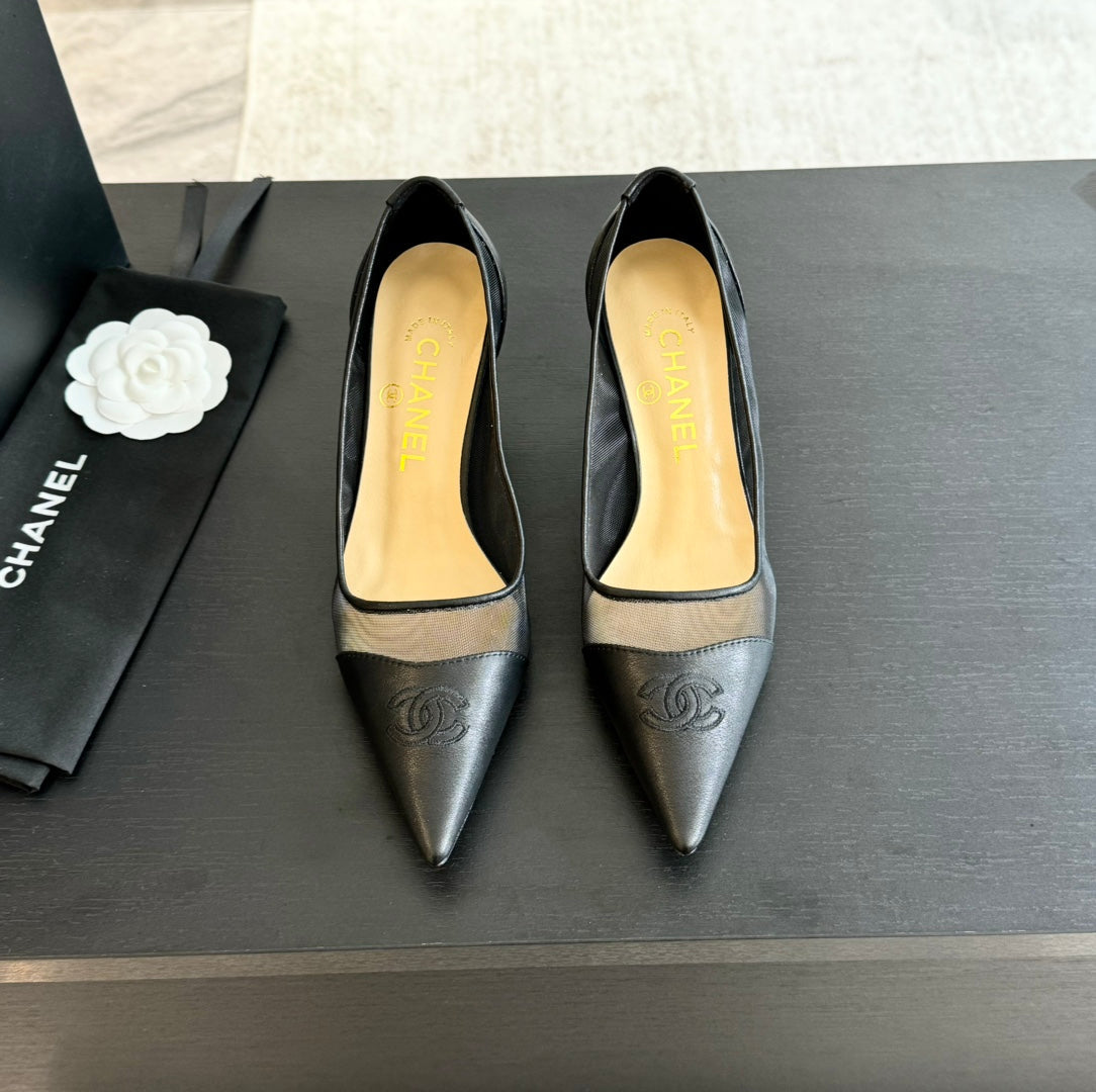 cc pump 6cm black transparent fabric lambskin