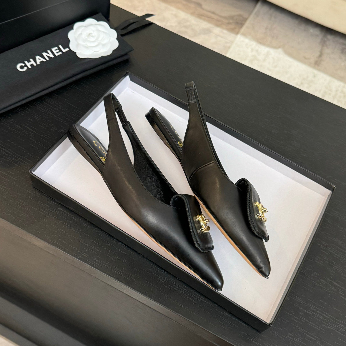 CC 25C Slingback Flat Black Genuine sheepskin 212949