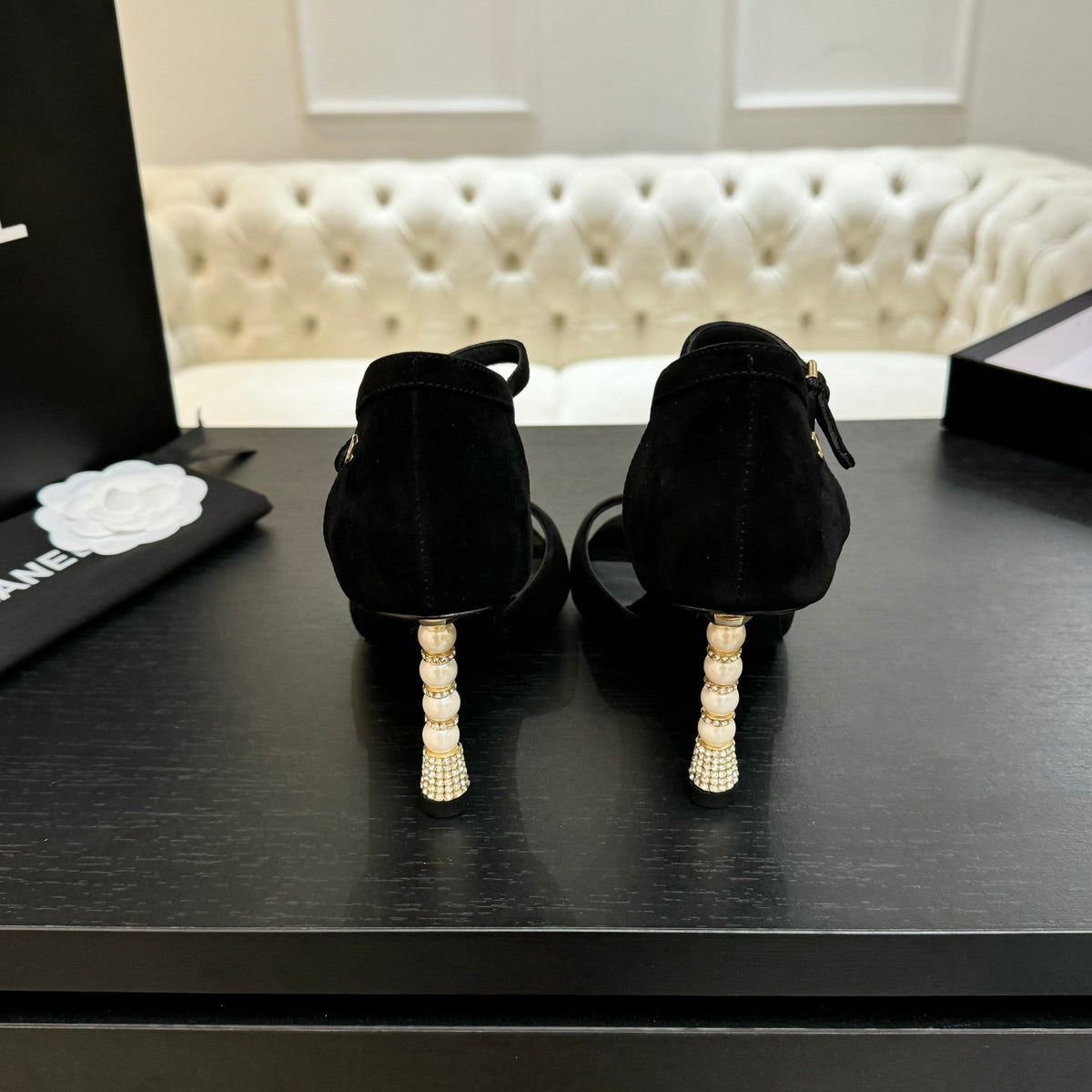 CC 25S Sandal Heel 85mm Black Suede