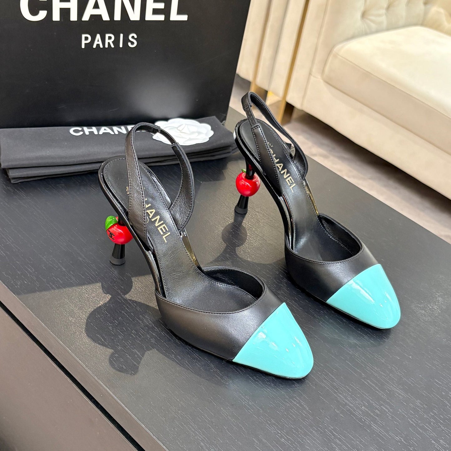 CC Métiers d’art 2026 Slingbacks 8.5cm Black Blue Leather 847277