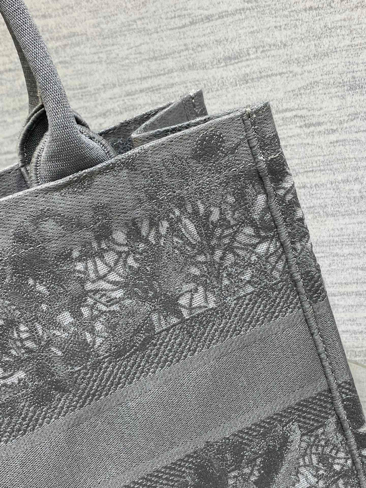 CD Medium Dior Book Tote Scotland’s National Flower Pattern Grey Cotton