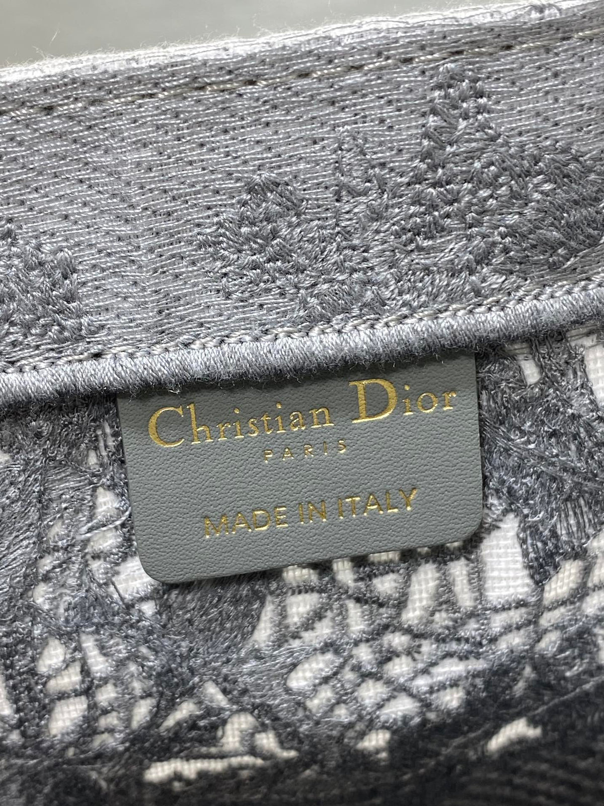 CD Medium Dior Book Tote Scotland’s National Flower Pattern Grey Cotton