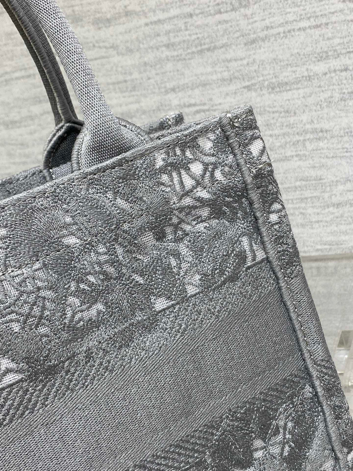 CD Small Dior Book Tote Scotland’s National Flower Pattern Grey Cotton