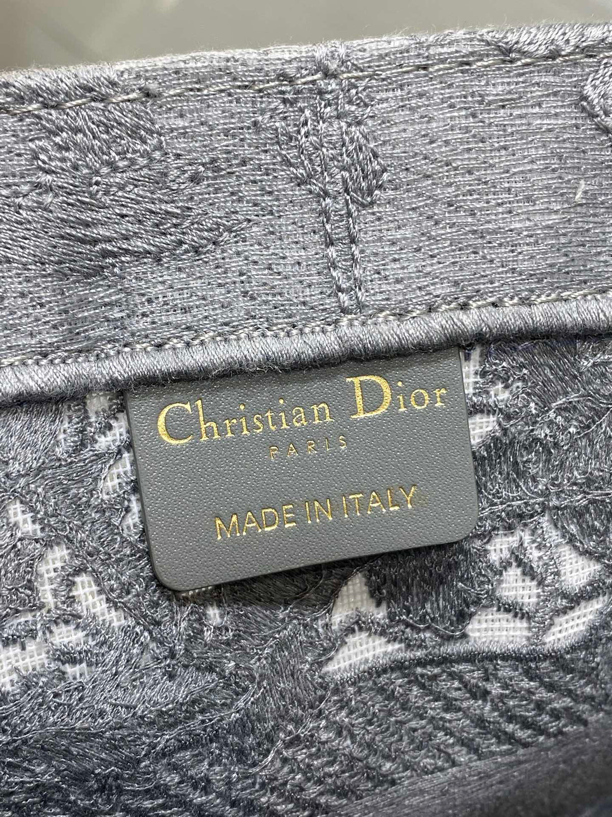 CD Small Dior Book Tote Scotland’s National Flower Pattern Grey Cotton