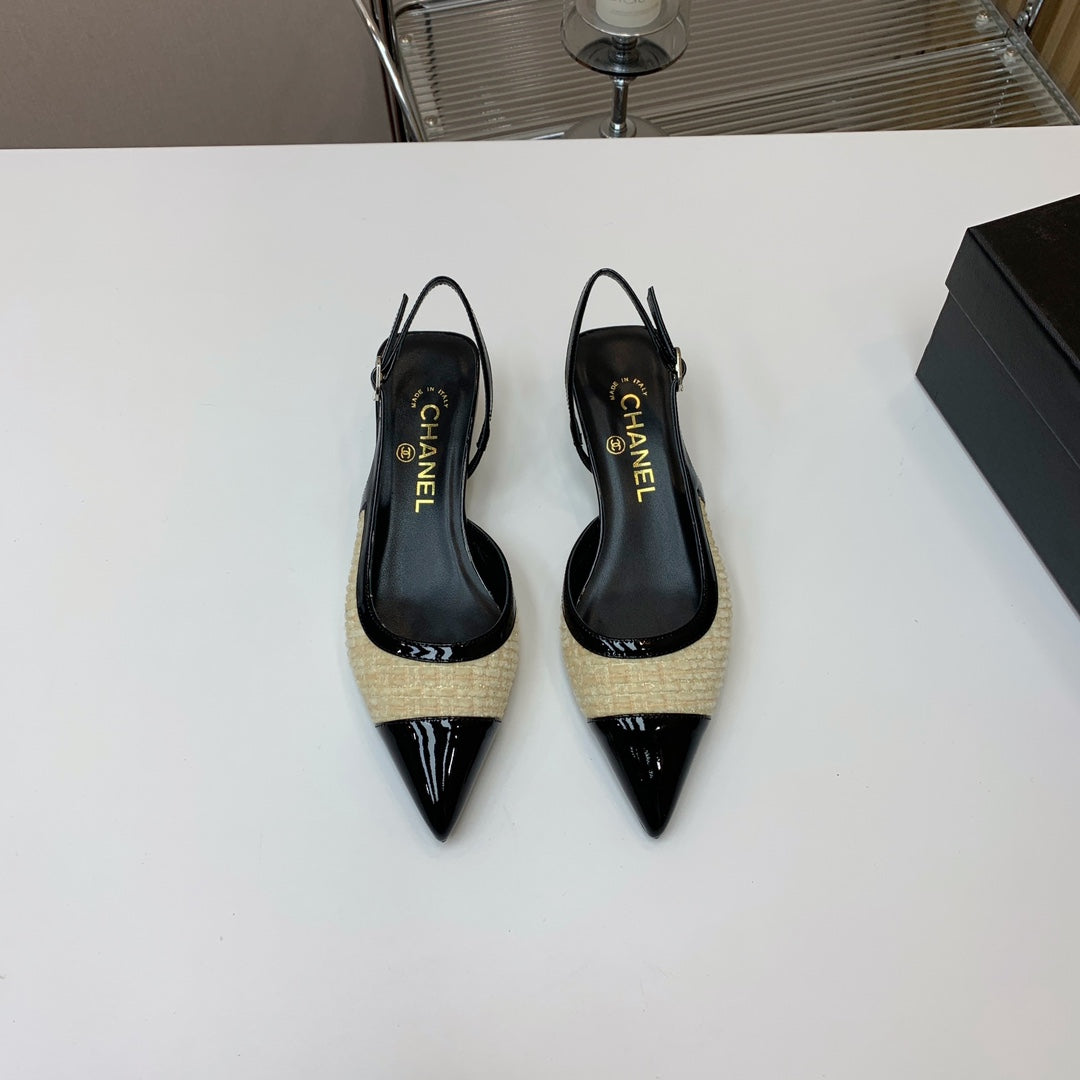 CC 26s Slingback 3.5cm Black Beige Wool Patent Calfskin 792592