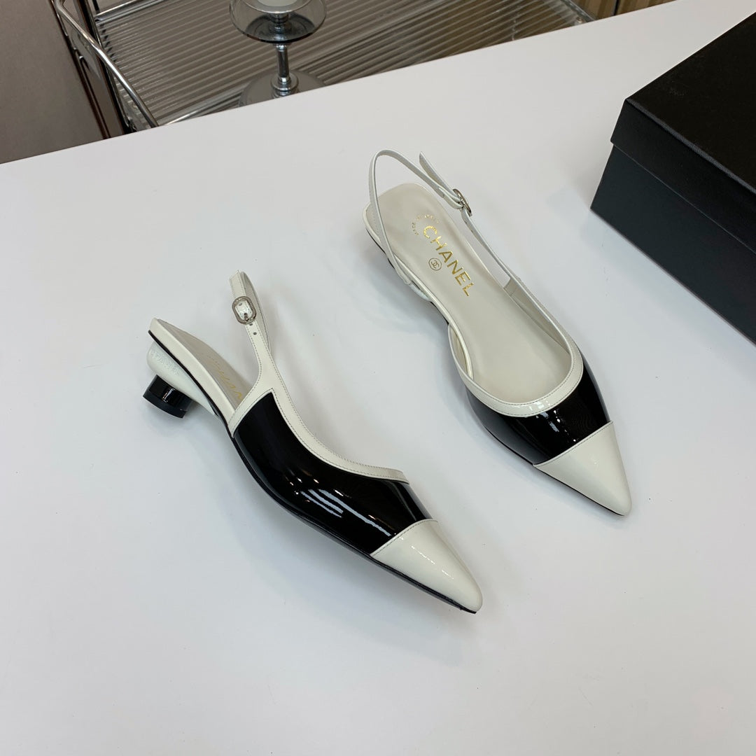 CC 26s Slingback 3.5cm White Black Patent Calfskin 792593