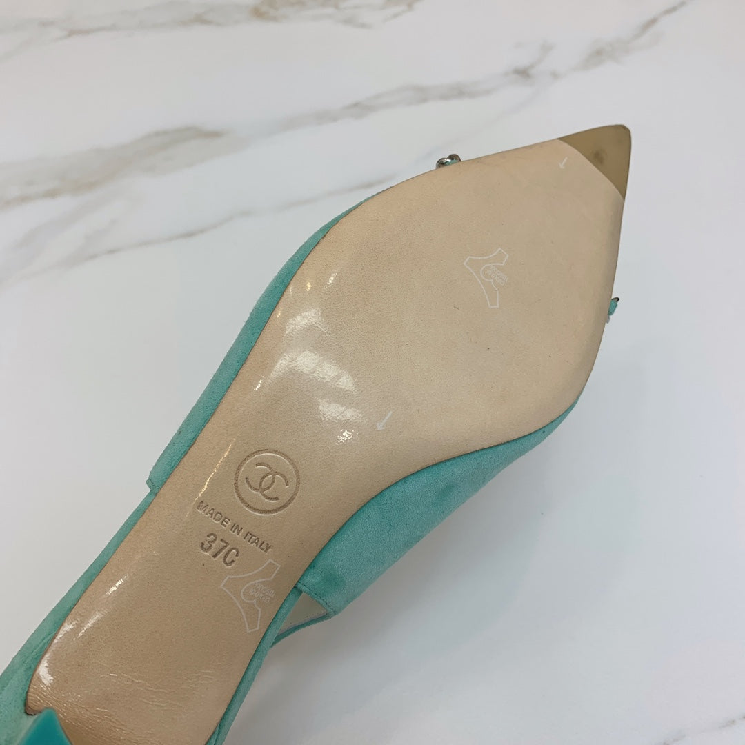 CC 26s Slingback 4.5cm Chain Teal Blue Suede 792603