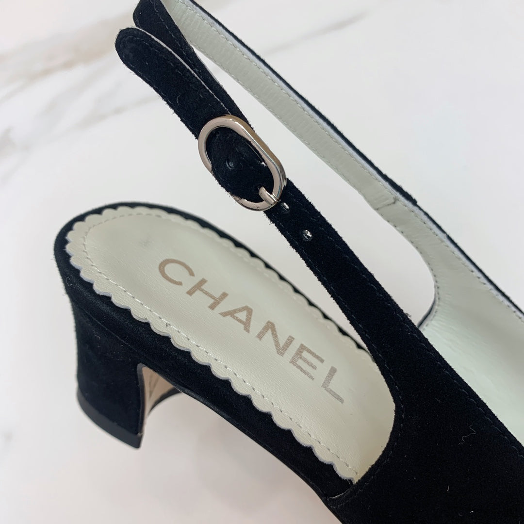 CC 26s Slingback 4.5cm Chain Black Canvas 792606
