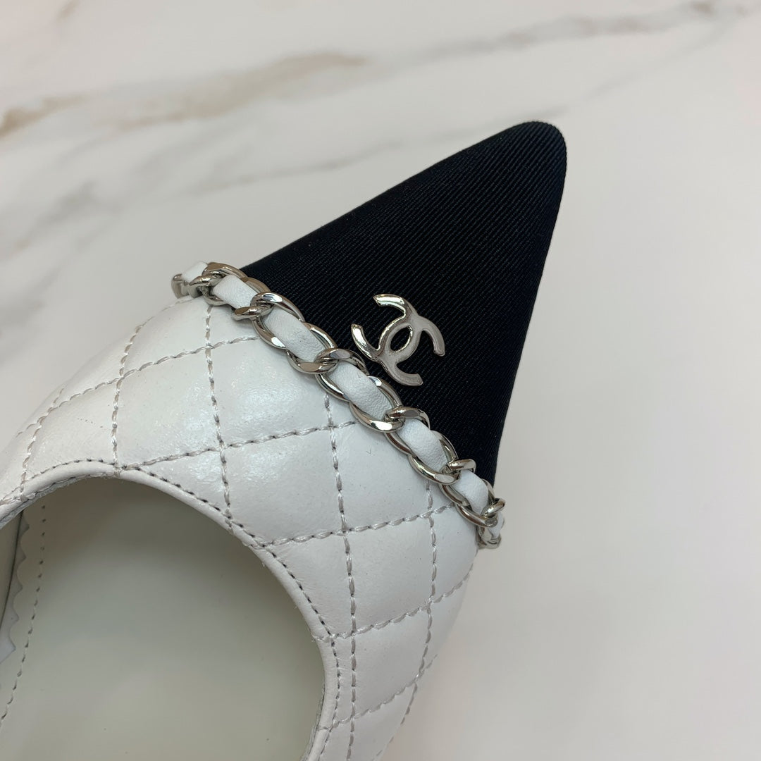 CC 26s Slingback 4.5cm Chain White Quilted Lambskin 792607