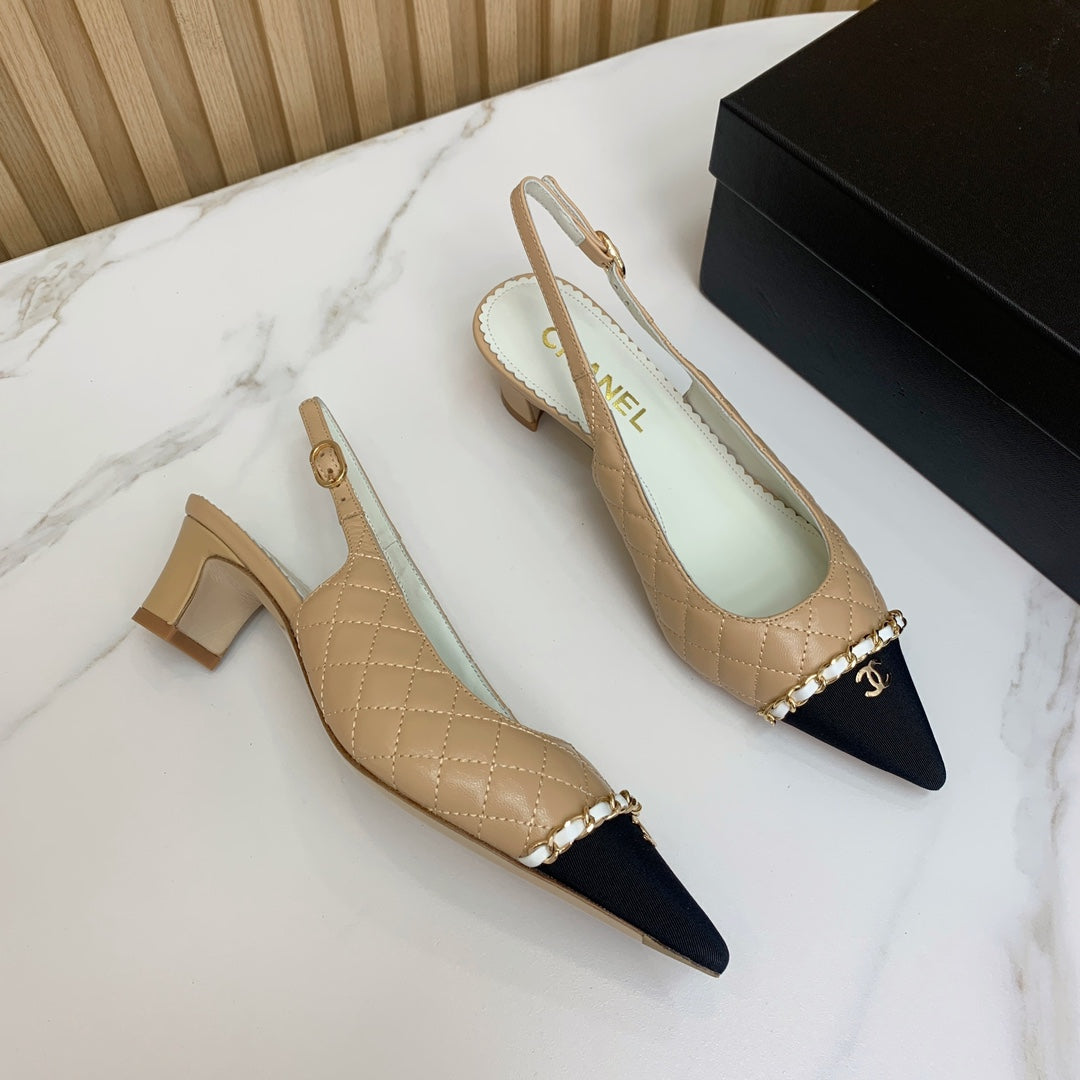 CC 26s Slingback 4.5cm Chain Beige Quilted Lambskin 792609