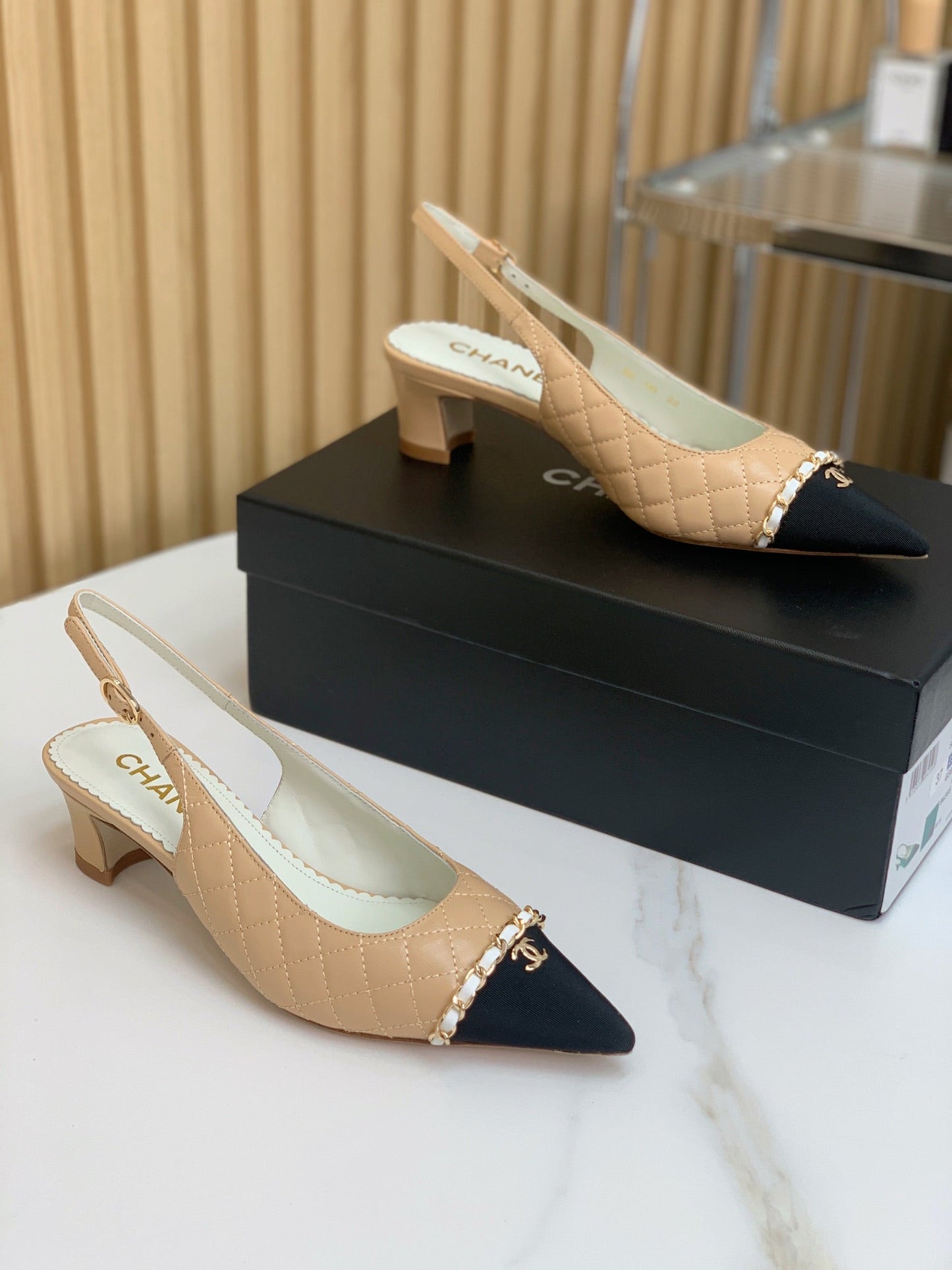 CC 26s Slingback 4.5cm Chain Beige Quilted Lambskin 792609