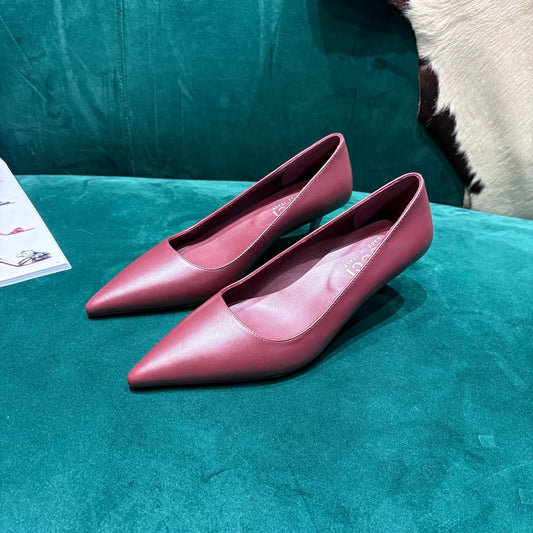 GG Pointed-Toe Slingback Burgundy Leather 741258