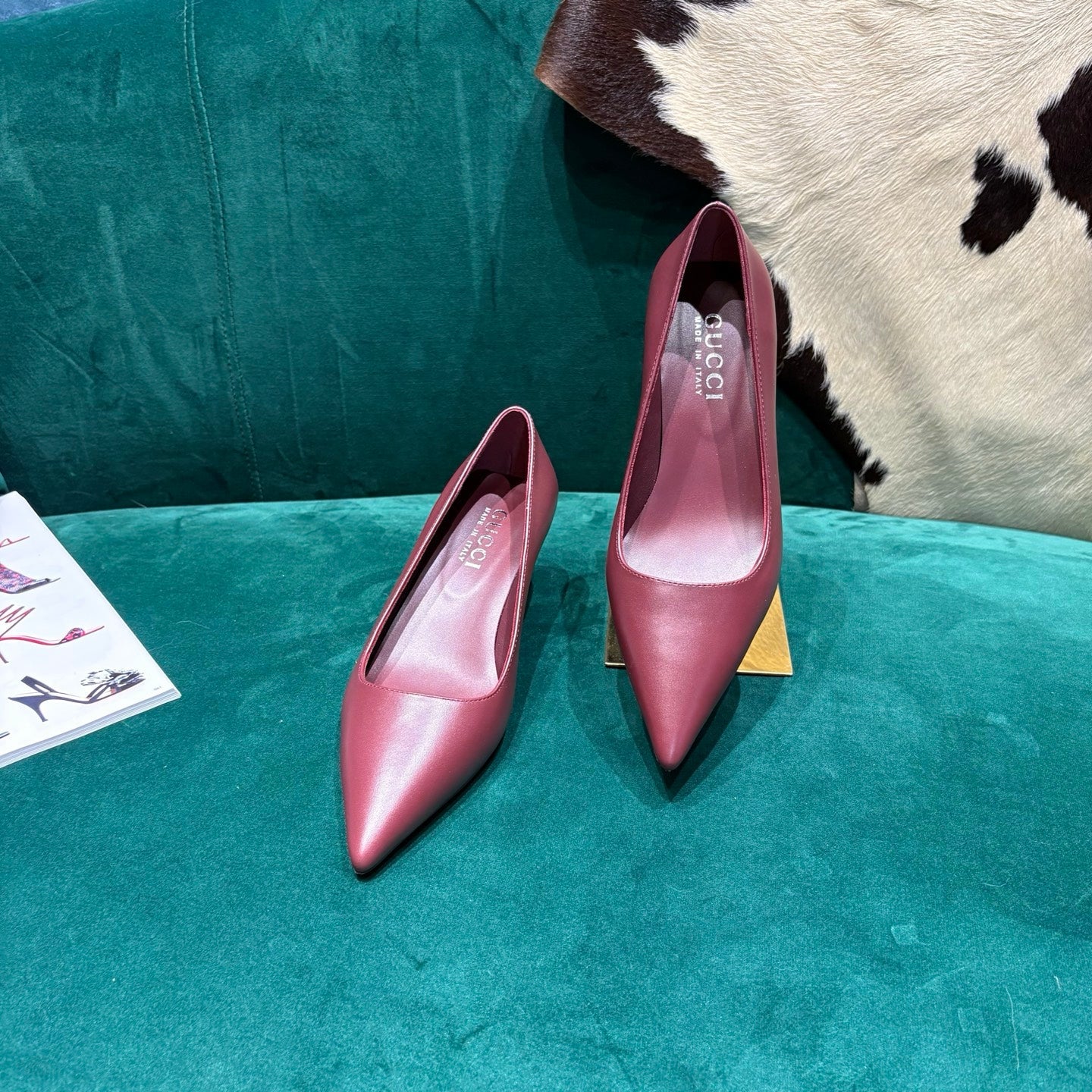GG Pointed-Toe Slingback Burgundy Leather 741258