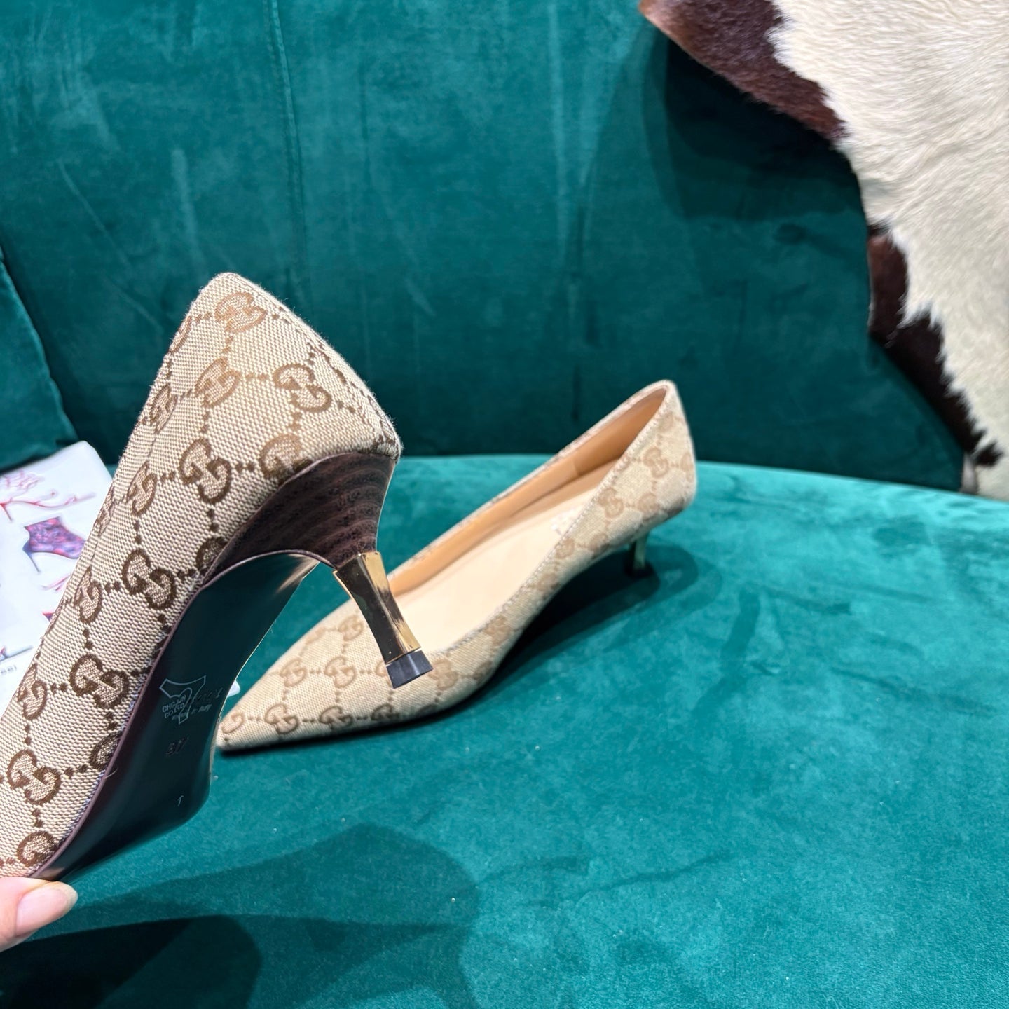 GG Pointed-Toe Slingback  Light Beige Canvas 741264
