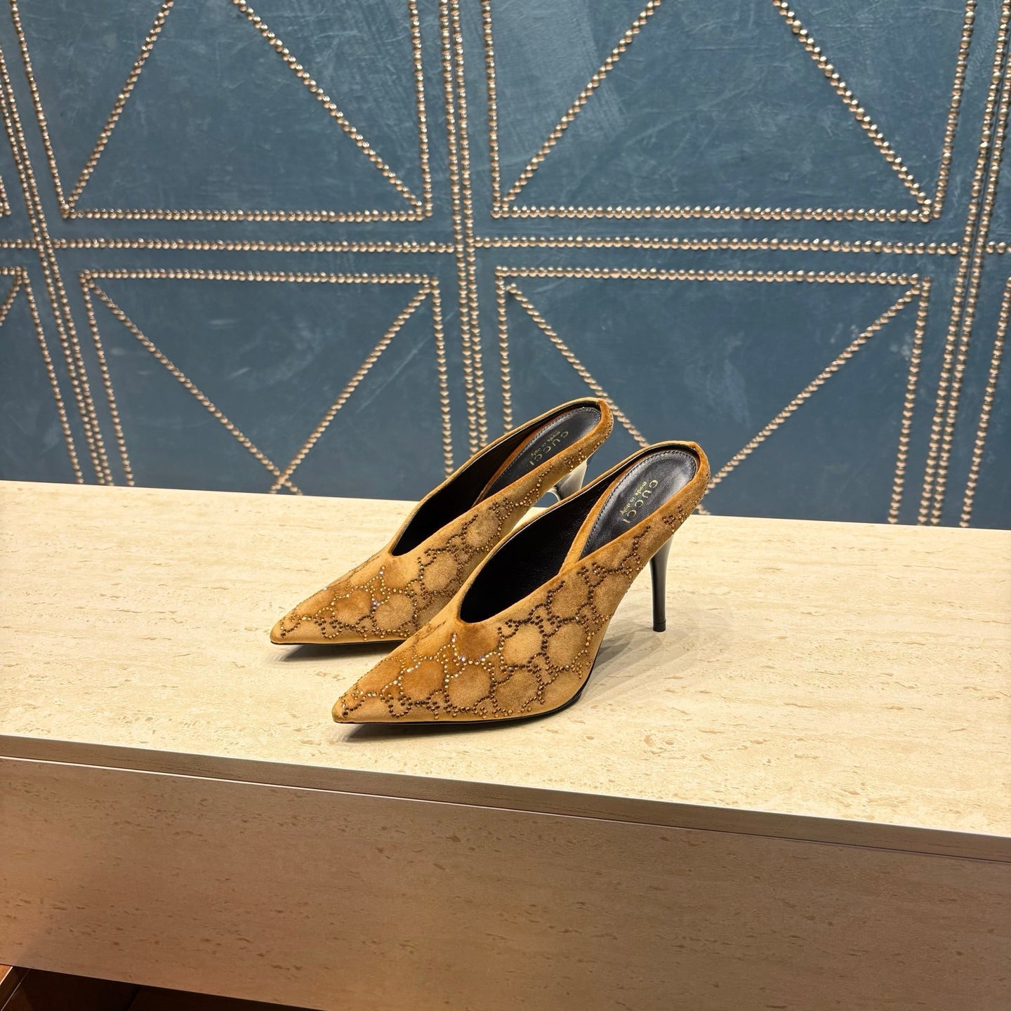 GG High-Heeled Mule 10.5cm Brown Velvet 741289
