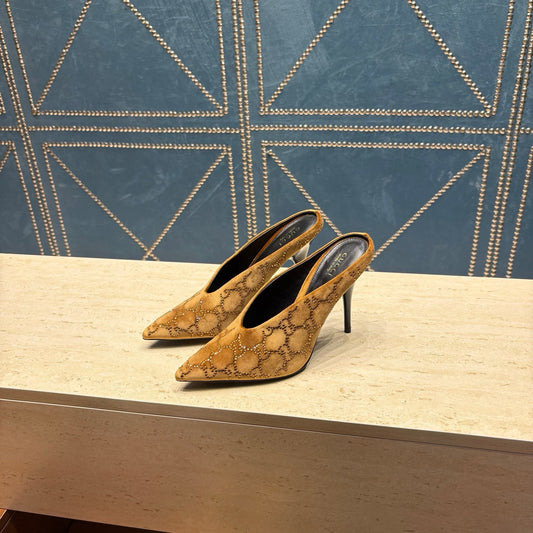 GG High-Heeled Mule 10.5cm Brown Velvet 741289