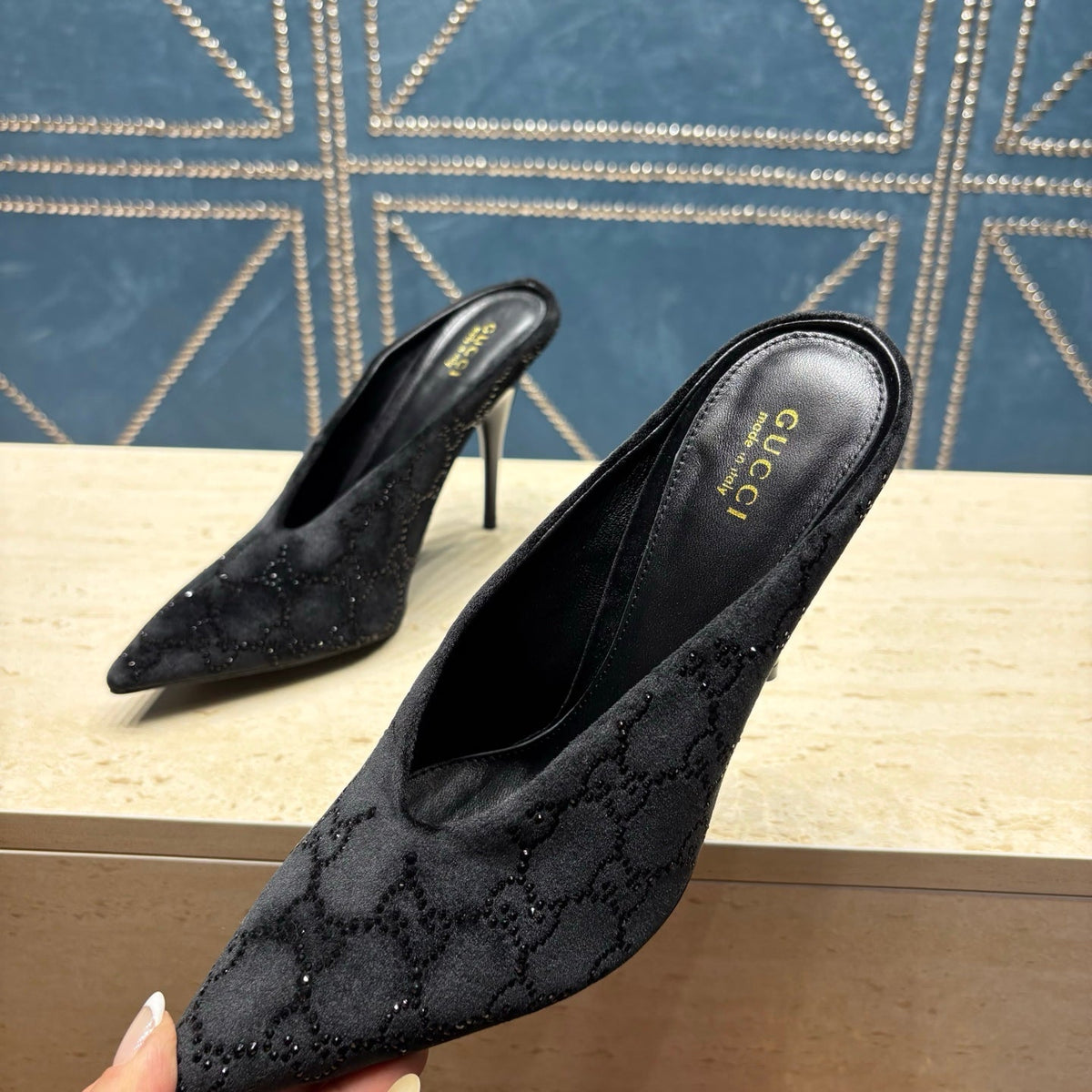 GG High-Heeled Mule 10.5cm Black Velvet 741291