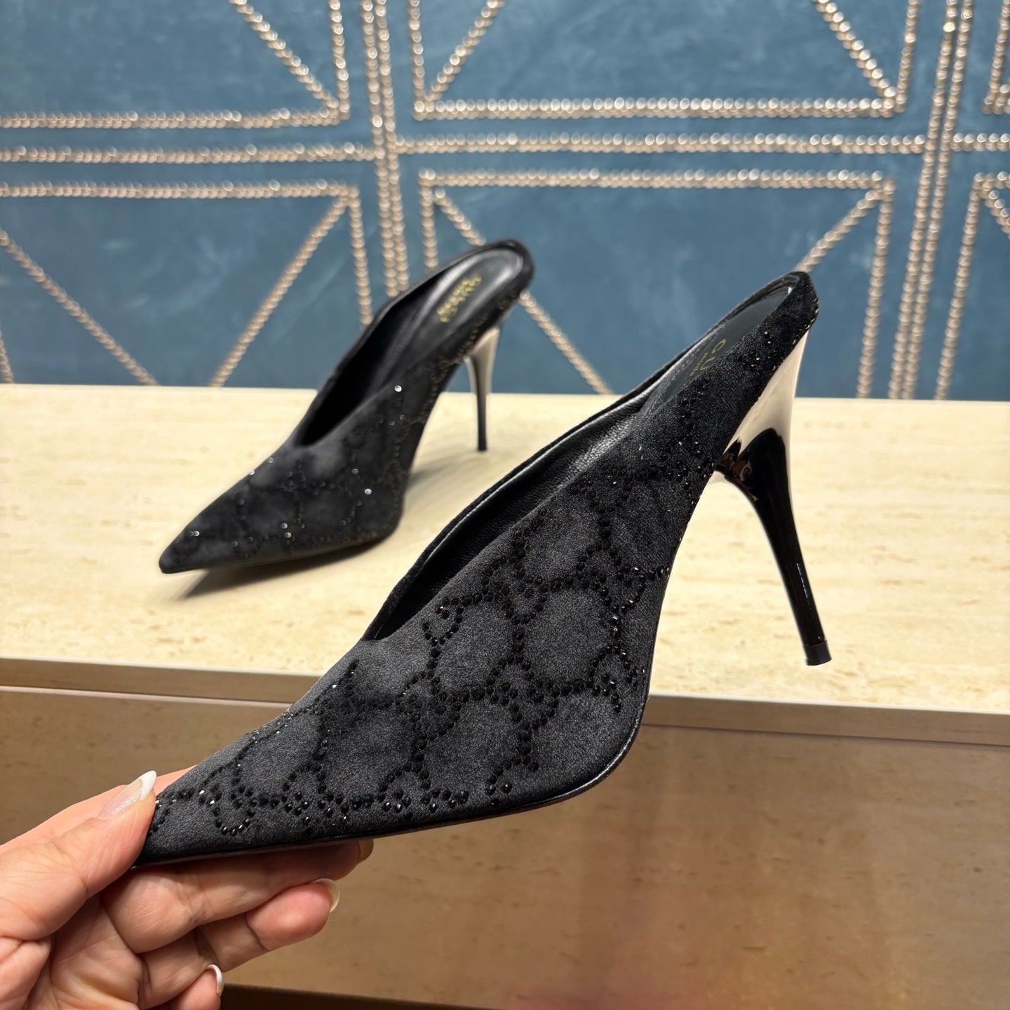 GG High-Heeled Mule 10.5cm Black Velvet 741291