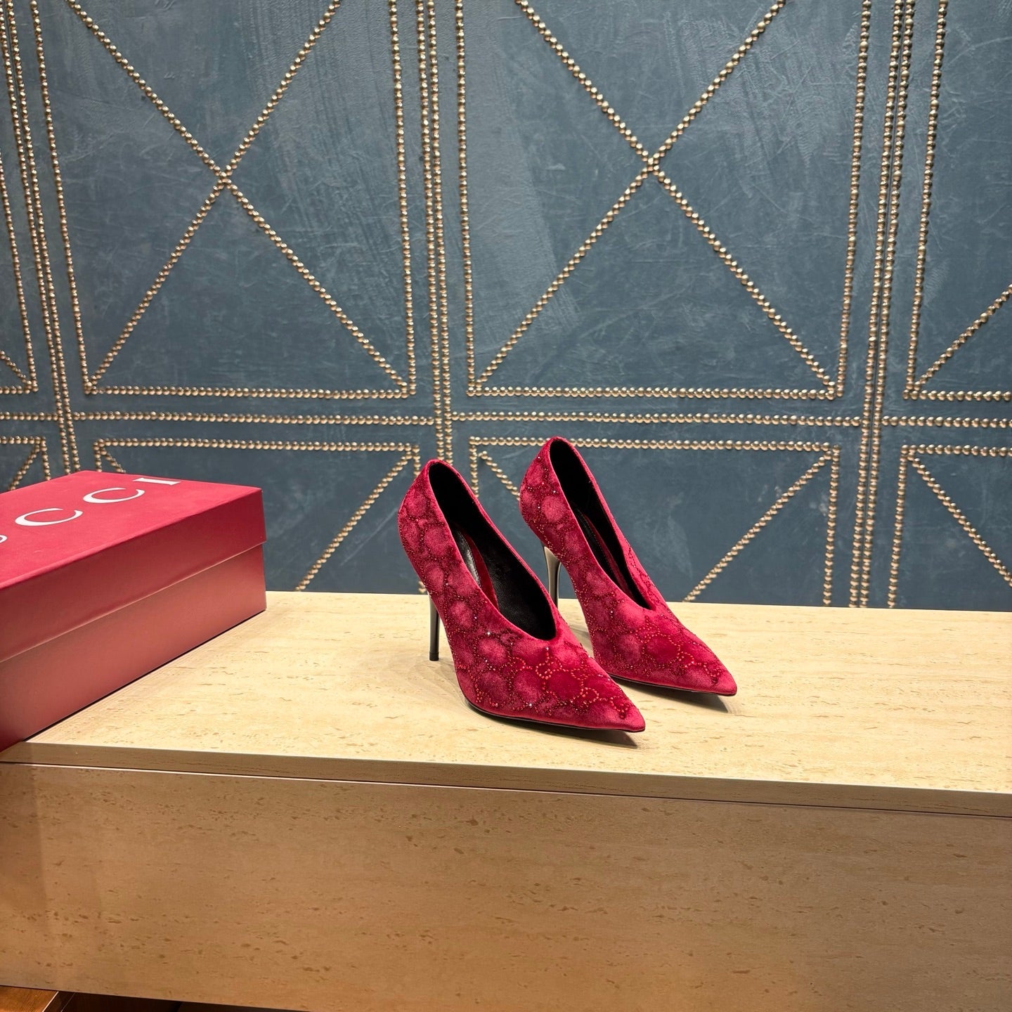 GG High-Heeled Pump 10.5cm Burgundy Velvet 741292