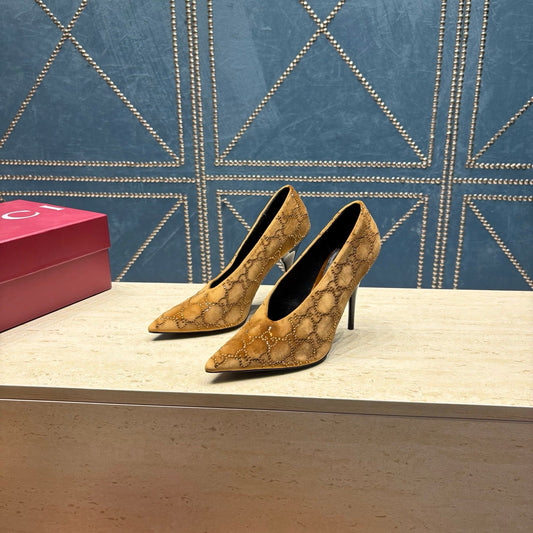 GG High-Heeled Pump 10.5cm Brown Velvet 741293