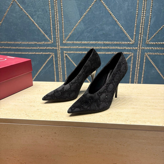 GG High-Heeled Pump 10.5cm Black Suede 741294
