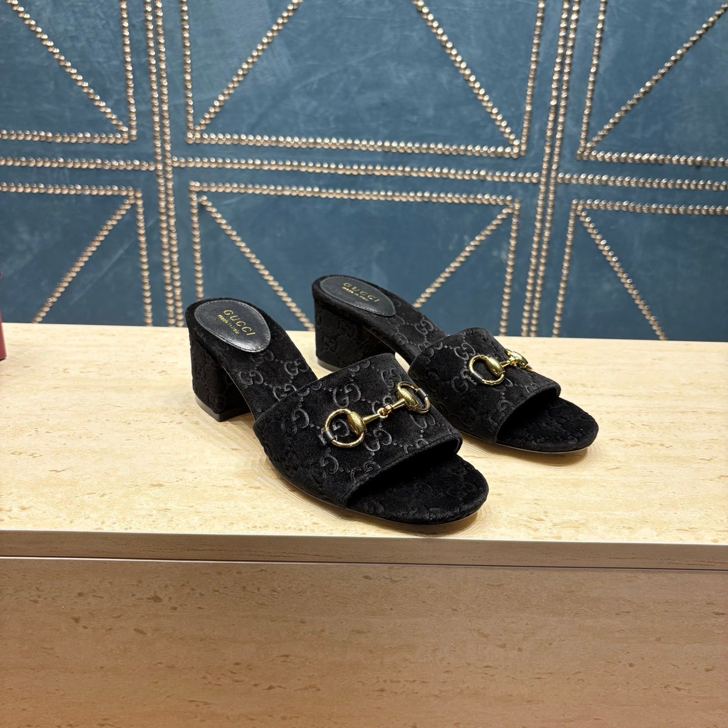 GG 26ss Chunky Heel Sandals 55 Black Velvet 741300