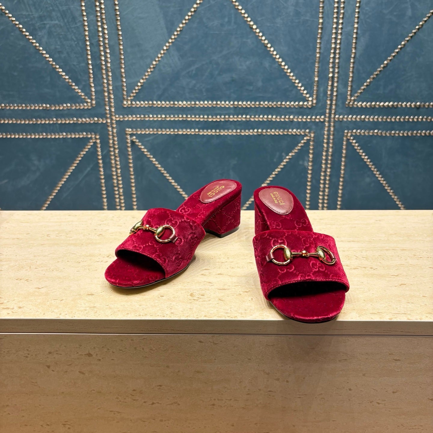 GG 26ss Chunky Heel Sandals 55 Bugundy Velvet 741301