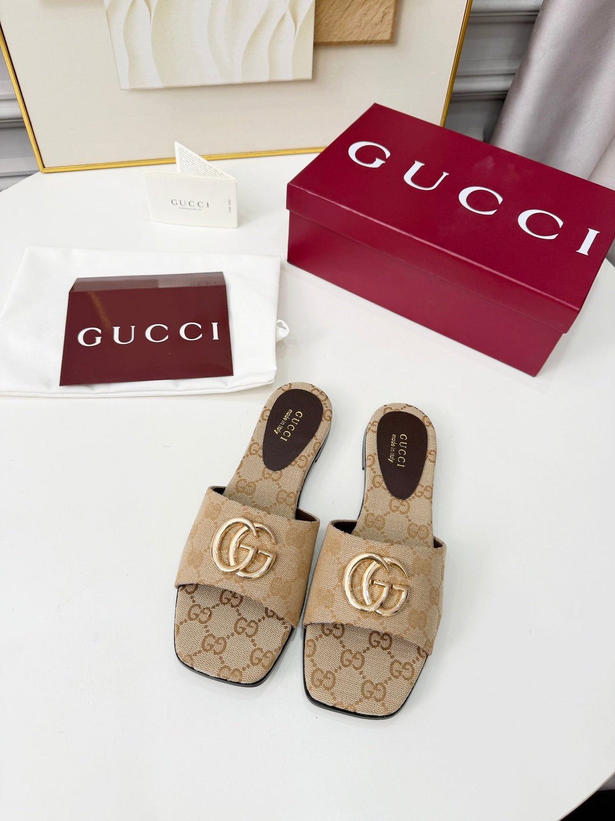 GG 2026 Early Spring Mule Beige Canvas Sheepskin 688514
