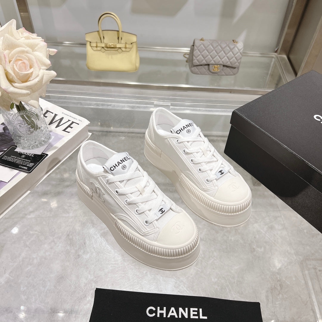 CC Sneaker White Fabric And Lambskin