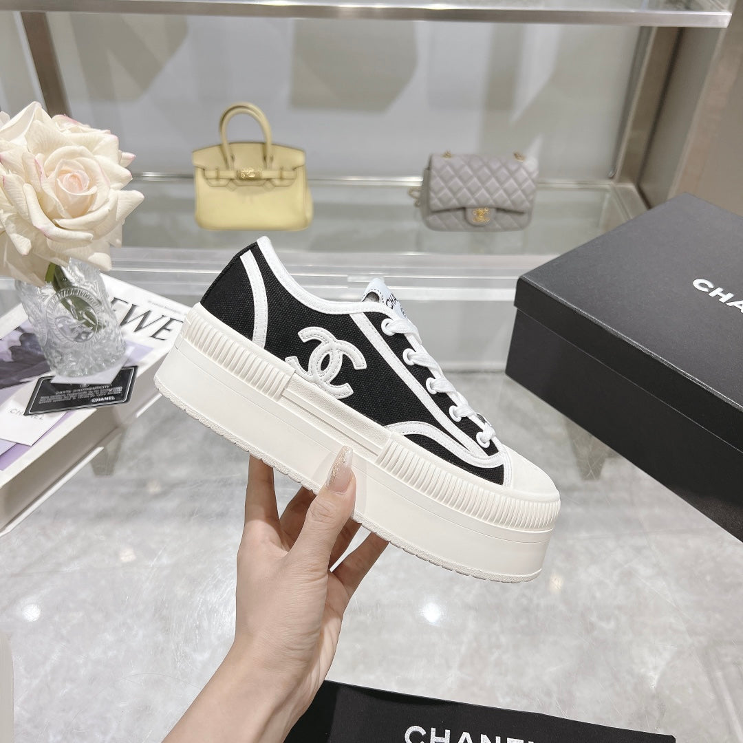 CC Sneaker Black Fabric And Lambskin