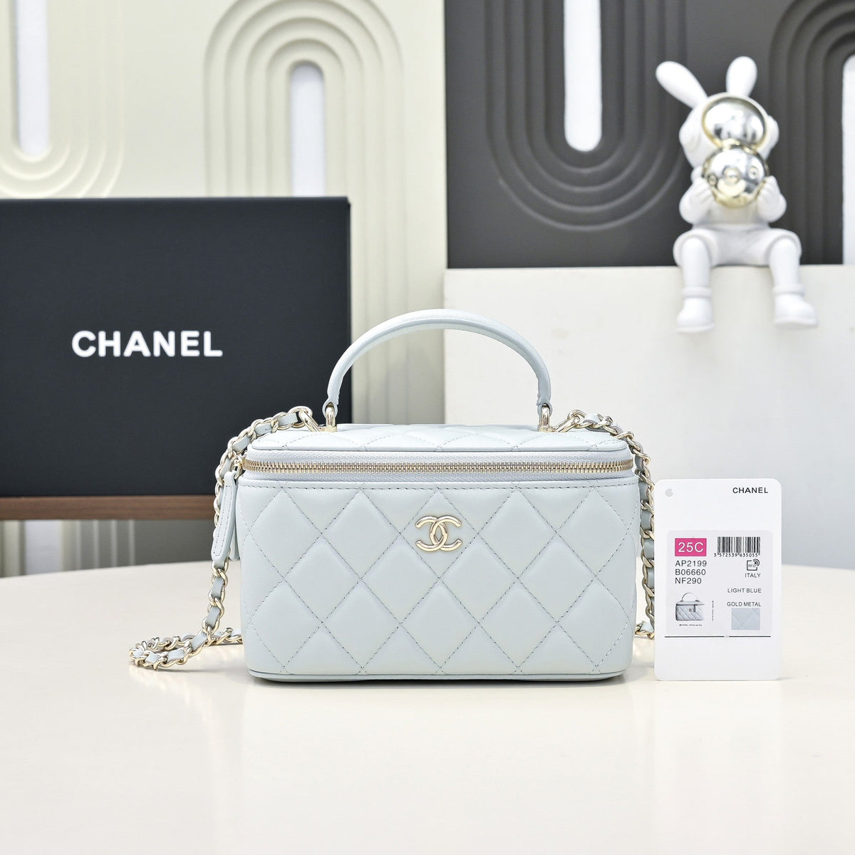 CC 26s Vanity Case Light Blue Pastel Quilted Lambskin 286287