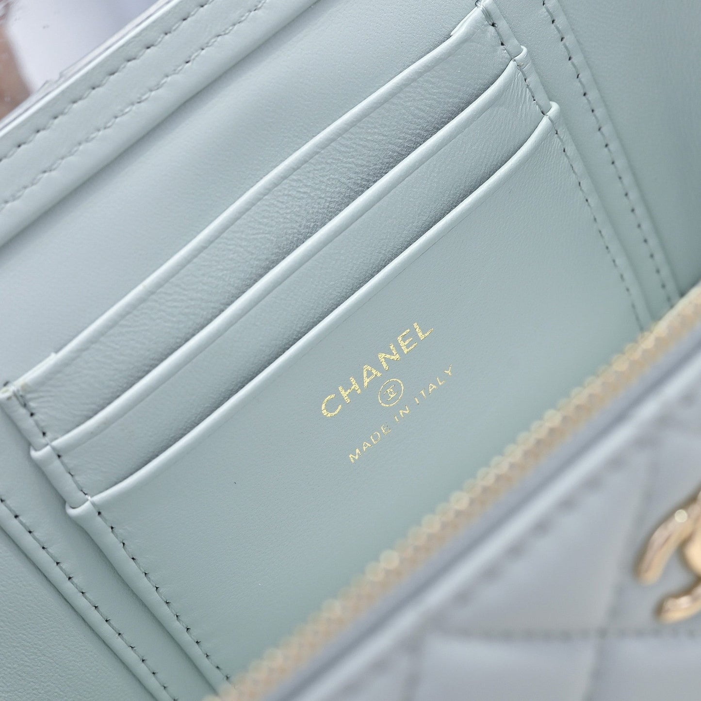 CC 26s Vanity Case Light Blue Pastel Quilted Lambskin 286287