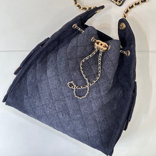 CC 25C Hobo Bags 40cm Dark Blue Mix White Denim