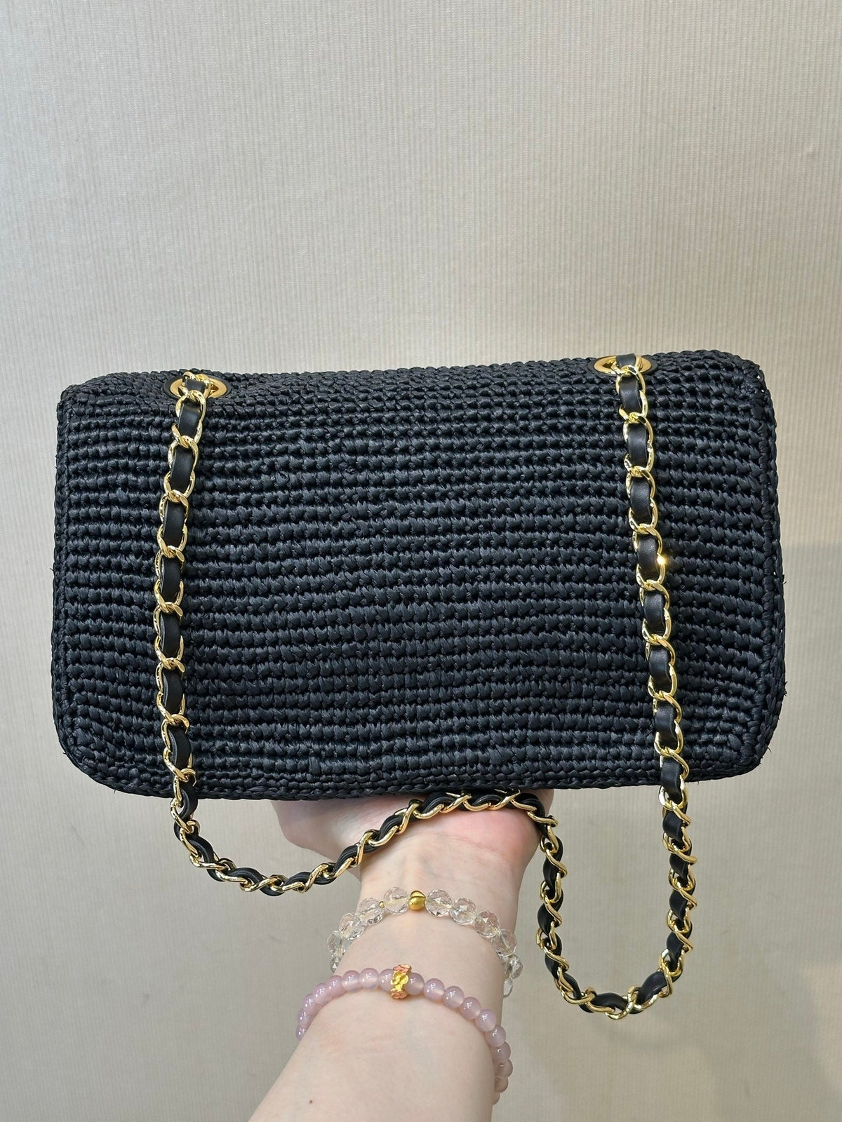 CC 26s Coco Beach Flap Bag Black Raffia 143485