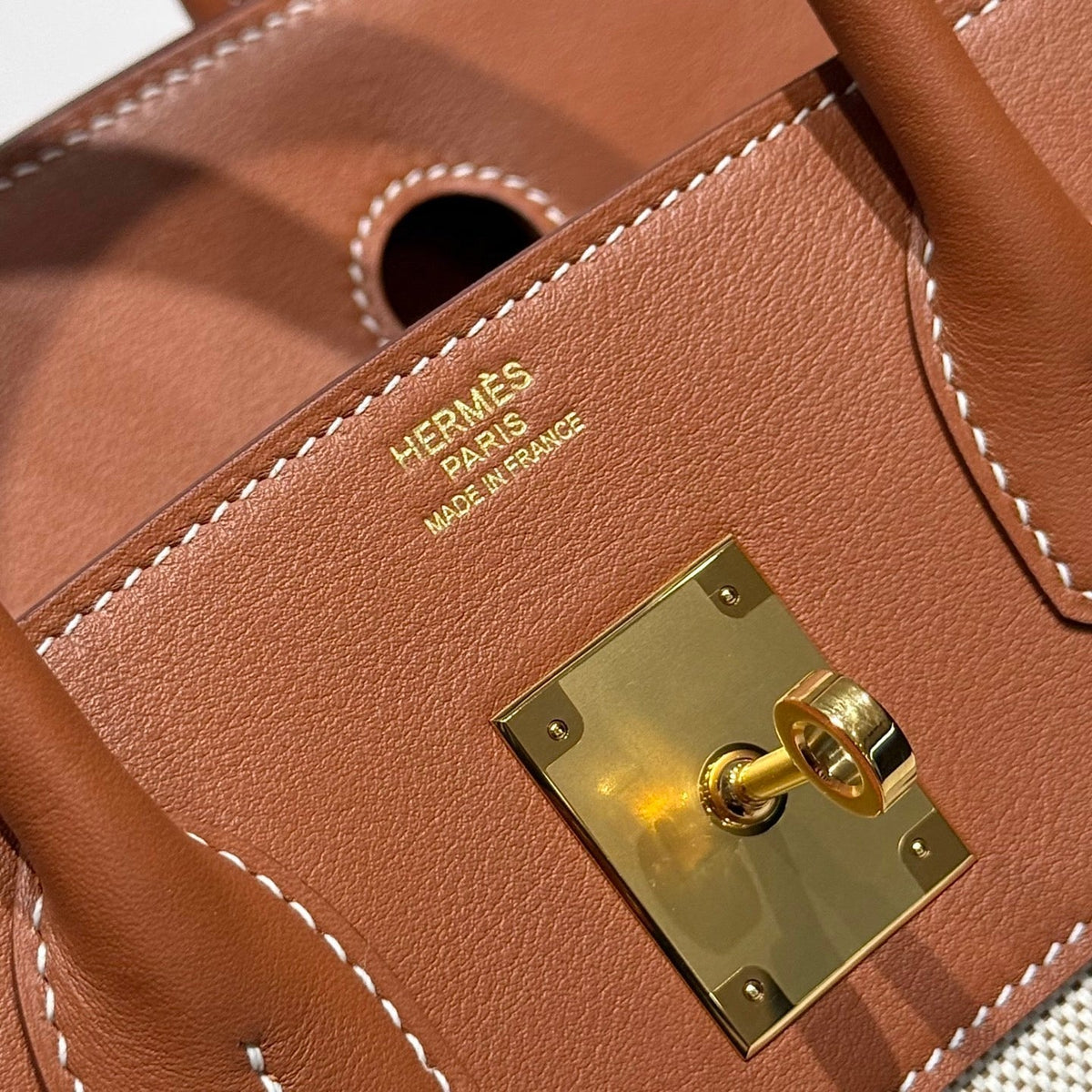 HM Birkin 30cm Golden Brown Swift Cowhide With Beige Canvas Fabric Ghw 249976