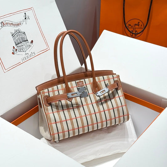 HM Shoulder Birkin 29cm Gold Brown Swift Cowhide Toile H Shw 249926