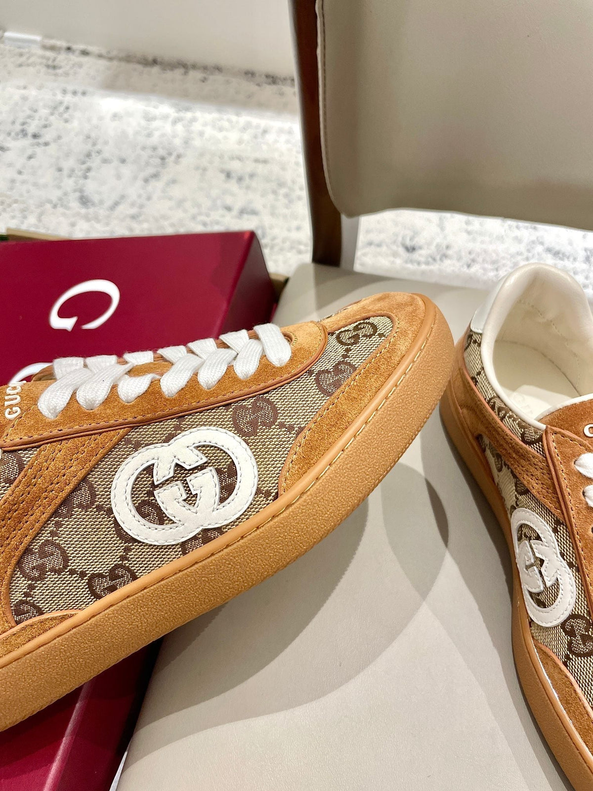 GG 26 Sneaker Camel Brown Canvas Suede 632820