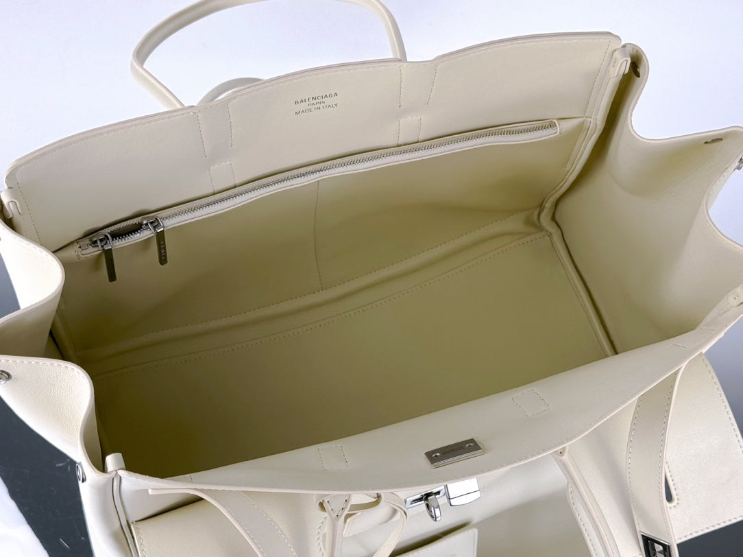 BEL AIR CARRY ALL BAG 29 IN WHITE NAPPA LAMBSKIN SILVER HARDWARE