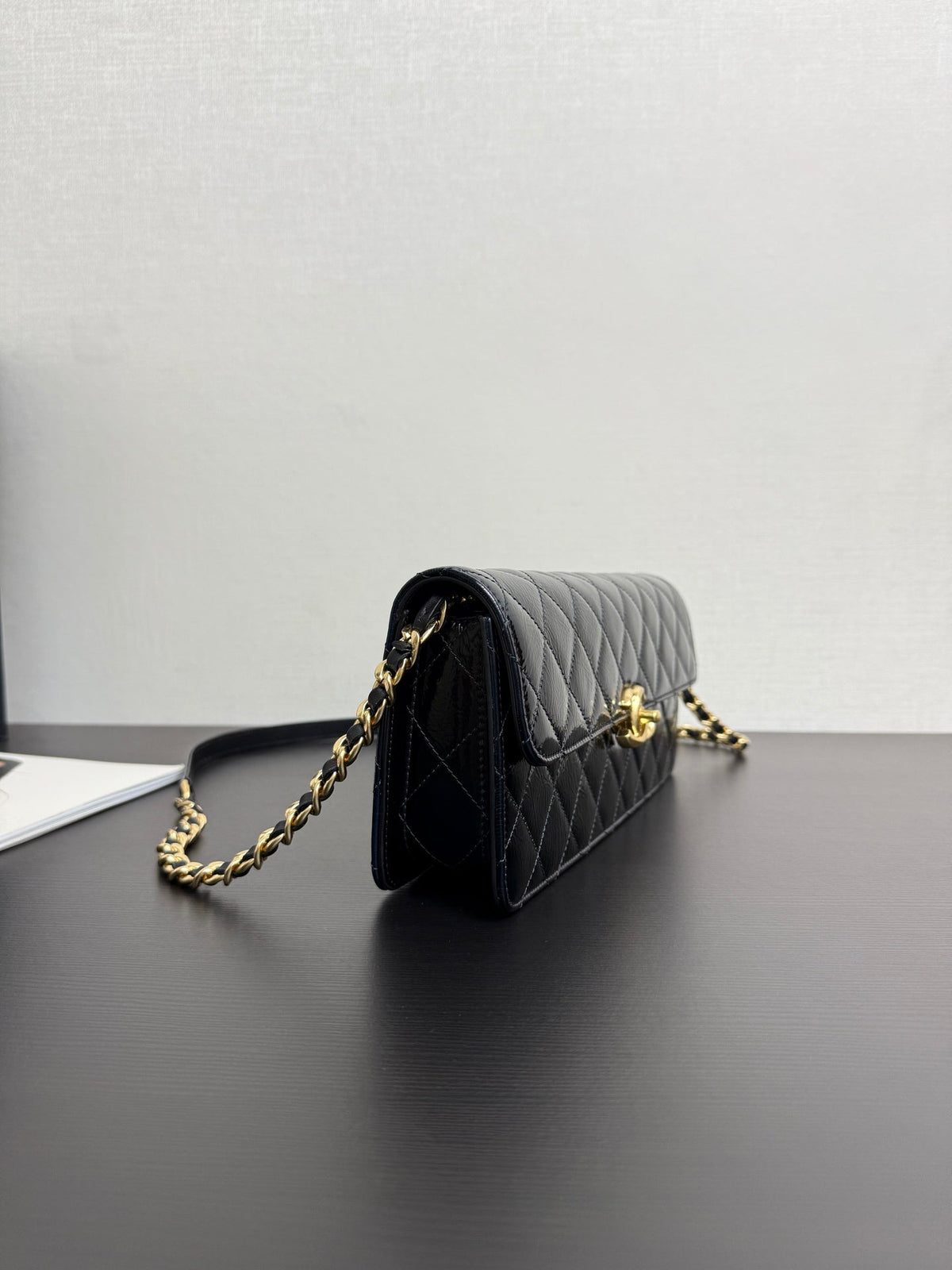 CC 25s Large Flap Bag Black Glossy Leather
